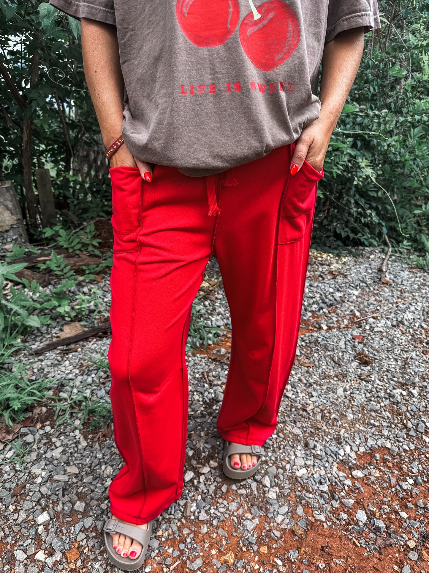 Relaxed Barrel Pants- RED