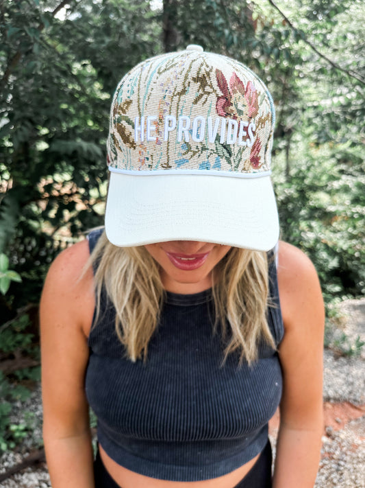 He Provides Floral Hat