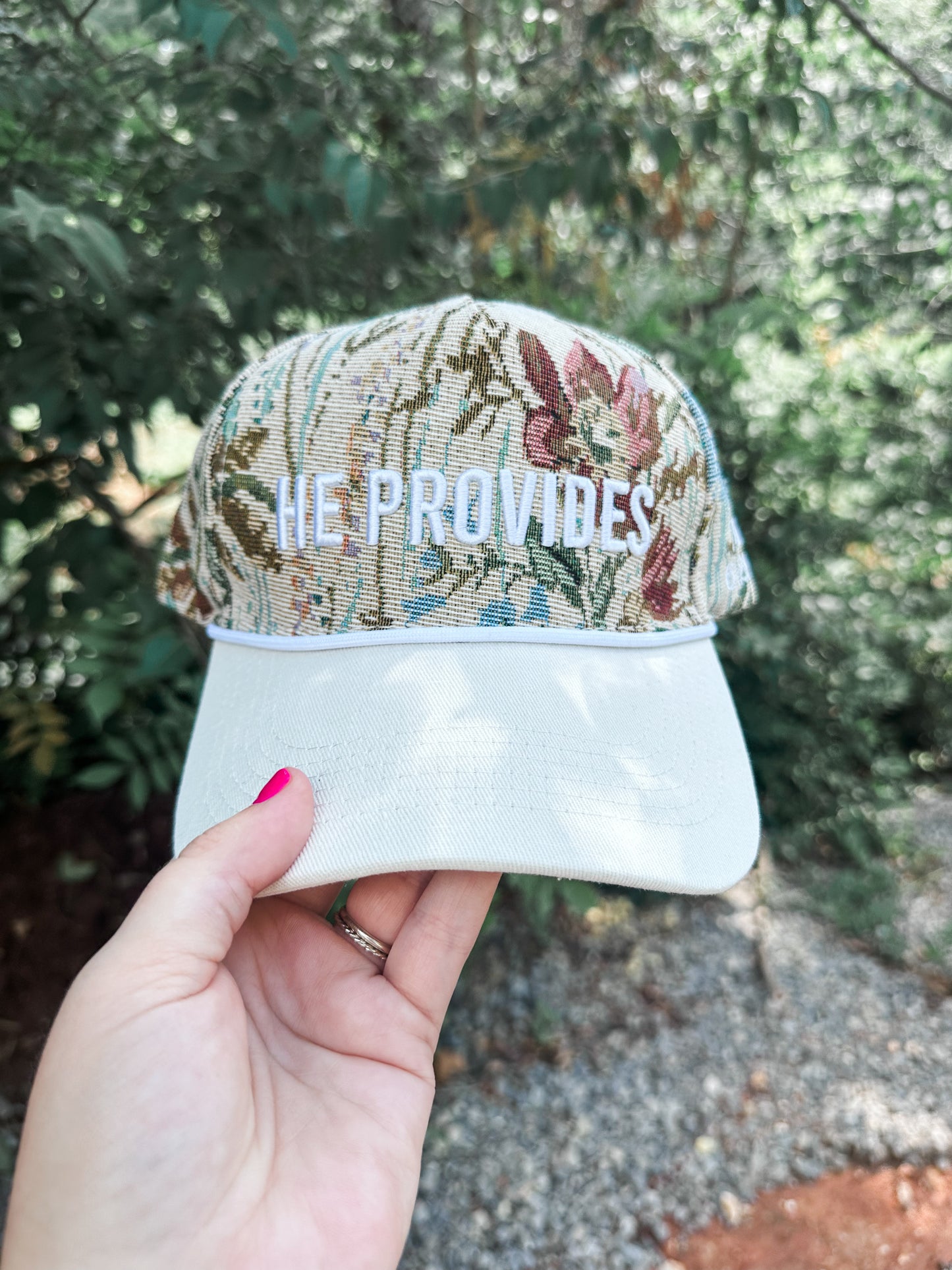 He Provides Floral Hat