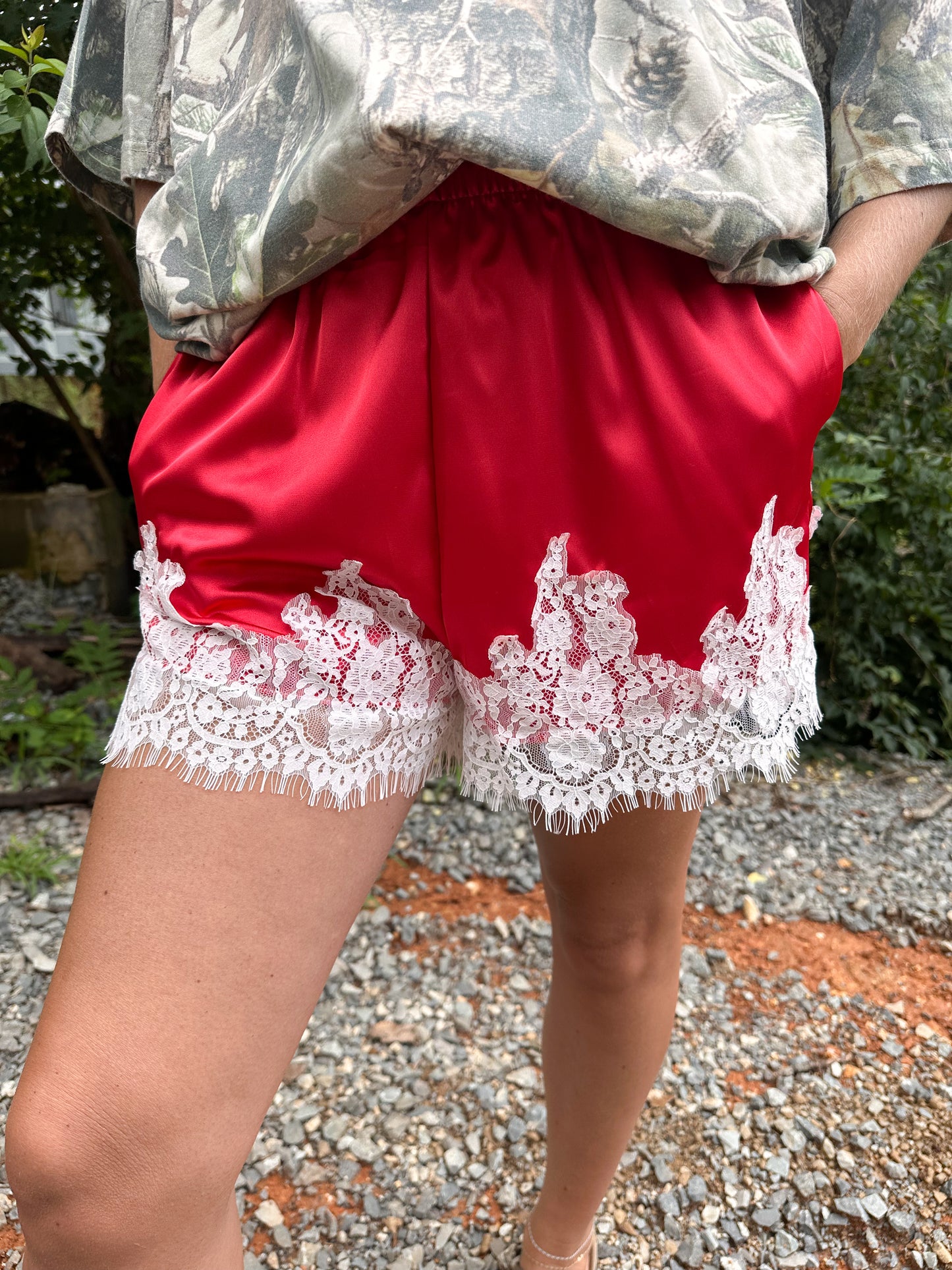 Lace Trim Satin Shorts