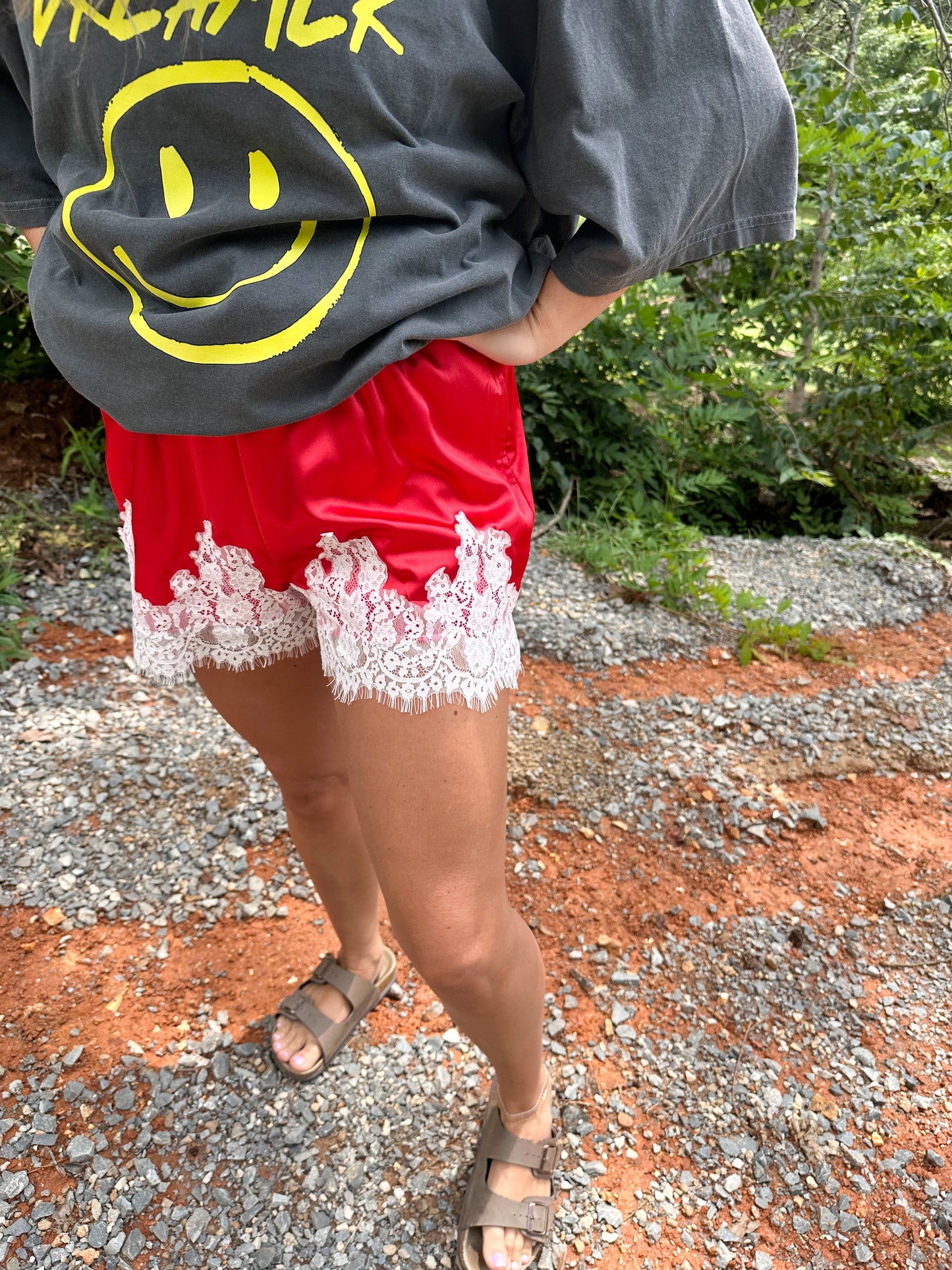 Lace Trim Satin Shorts