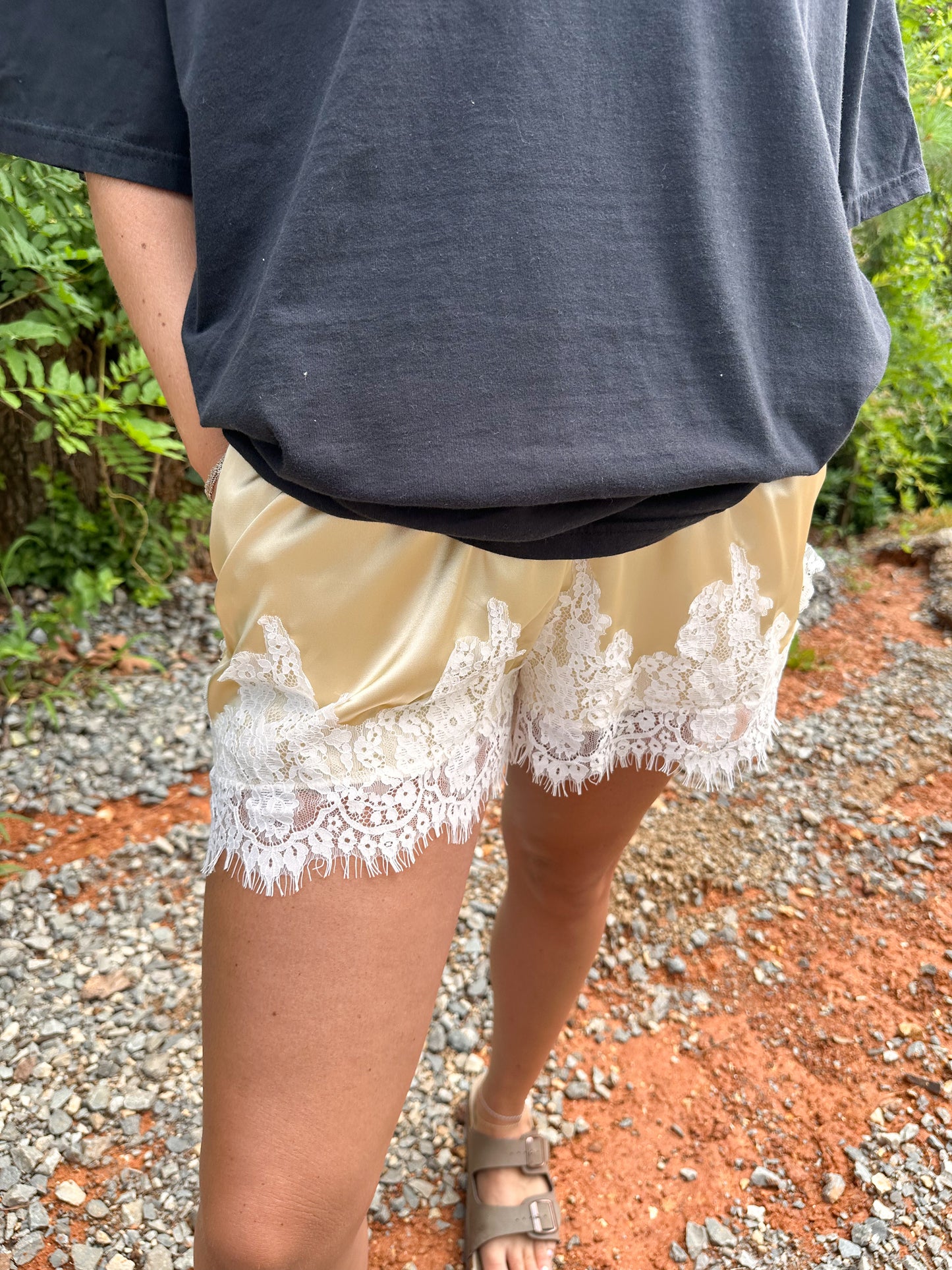 Lace Trim Satin Shorts