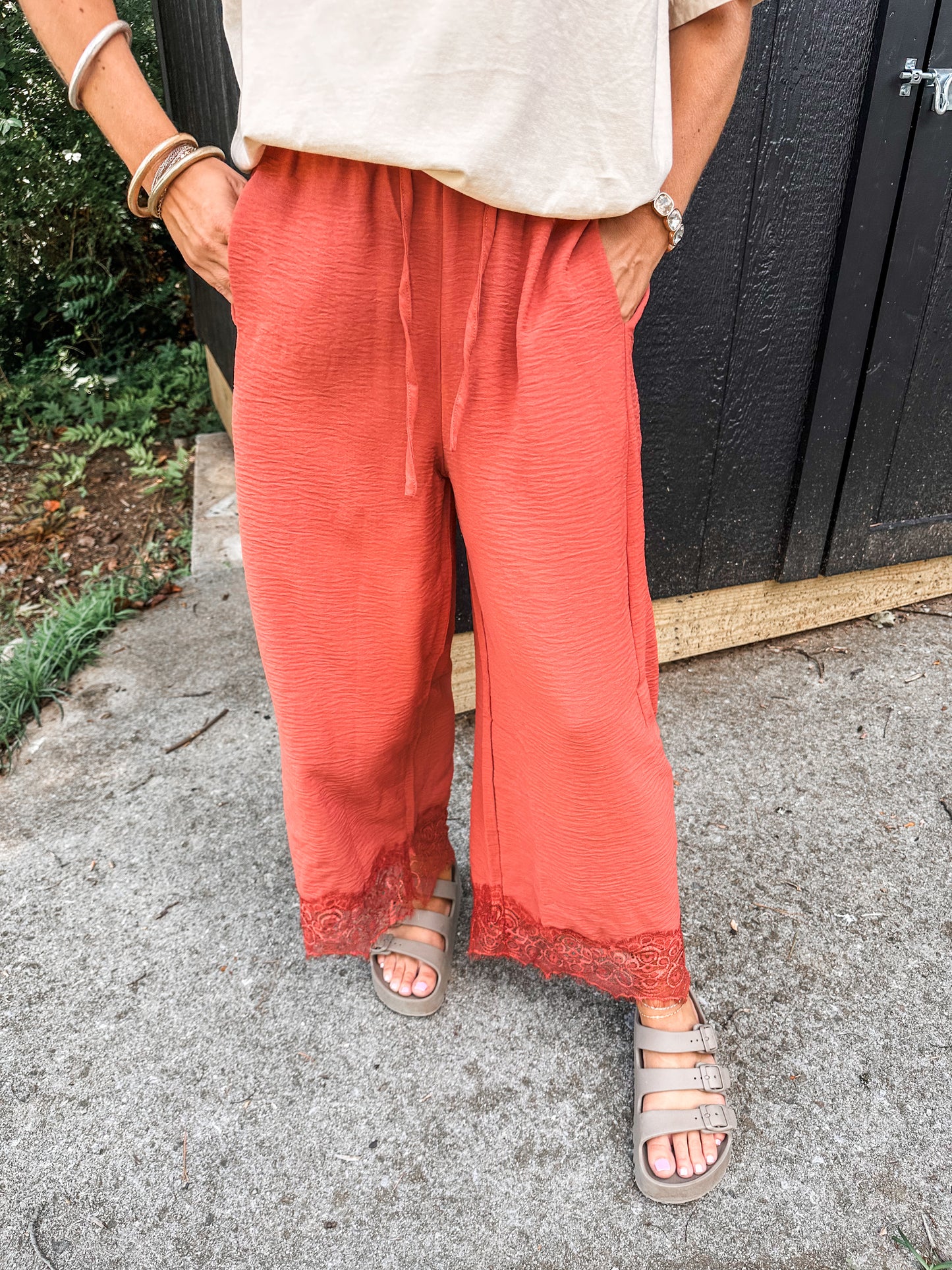 Comfy Chic Lace Balloon Pants- Terracotta