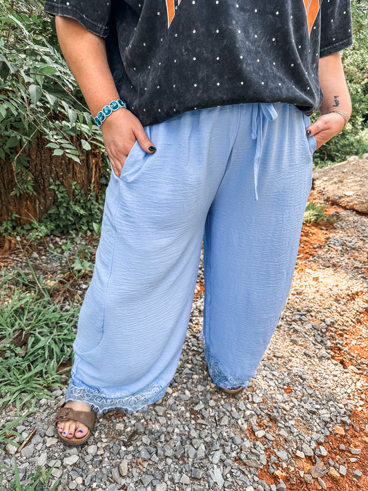 Comfy Chic Lace Balloon Pants- Blue