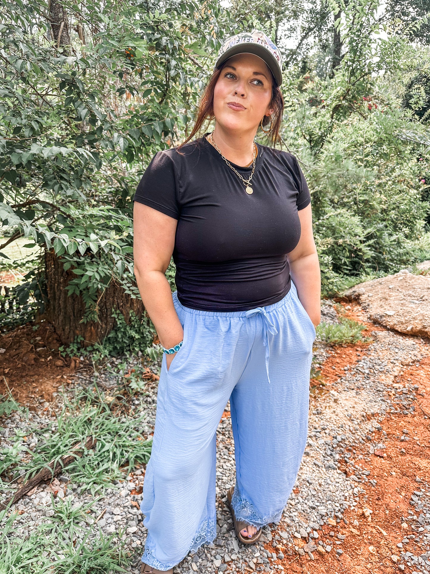 Comfy Chic Lace Balloon Pants- Blue