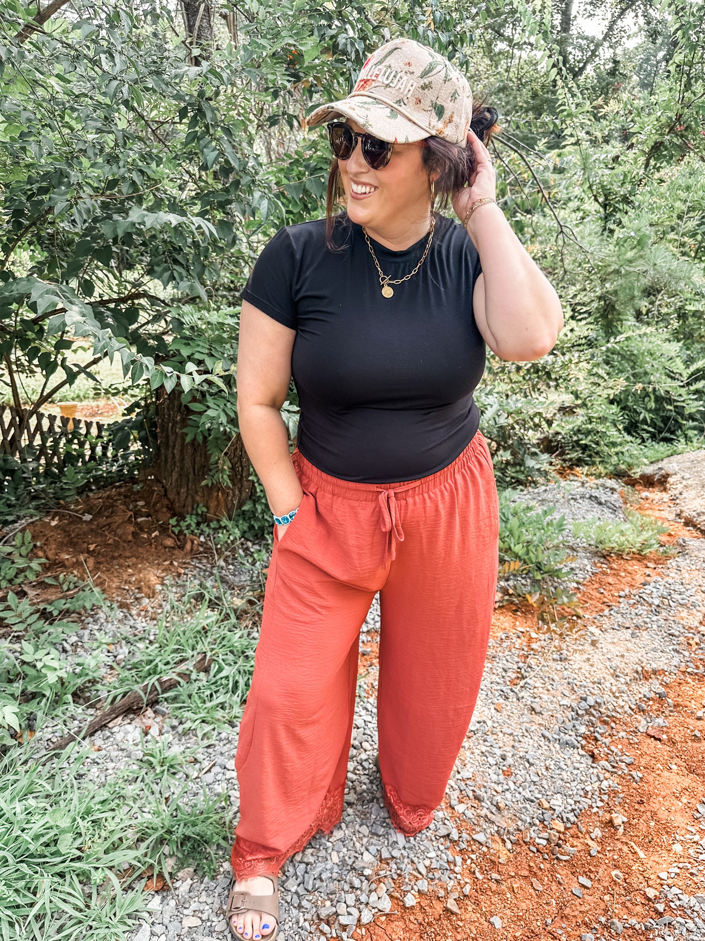 Comfy Chic Lace Balloon Pants- Terracotta