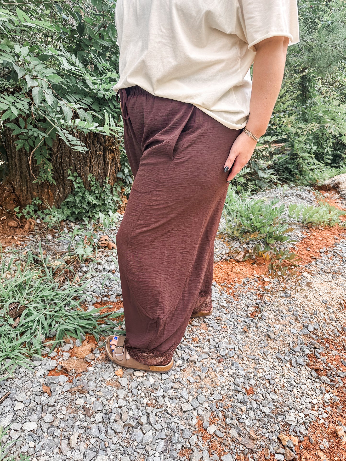 Comfy Chic Lace Balloon Pants- Brown