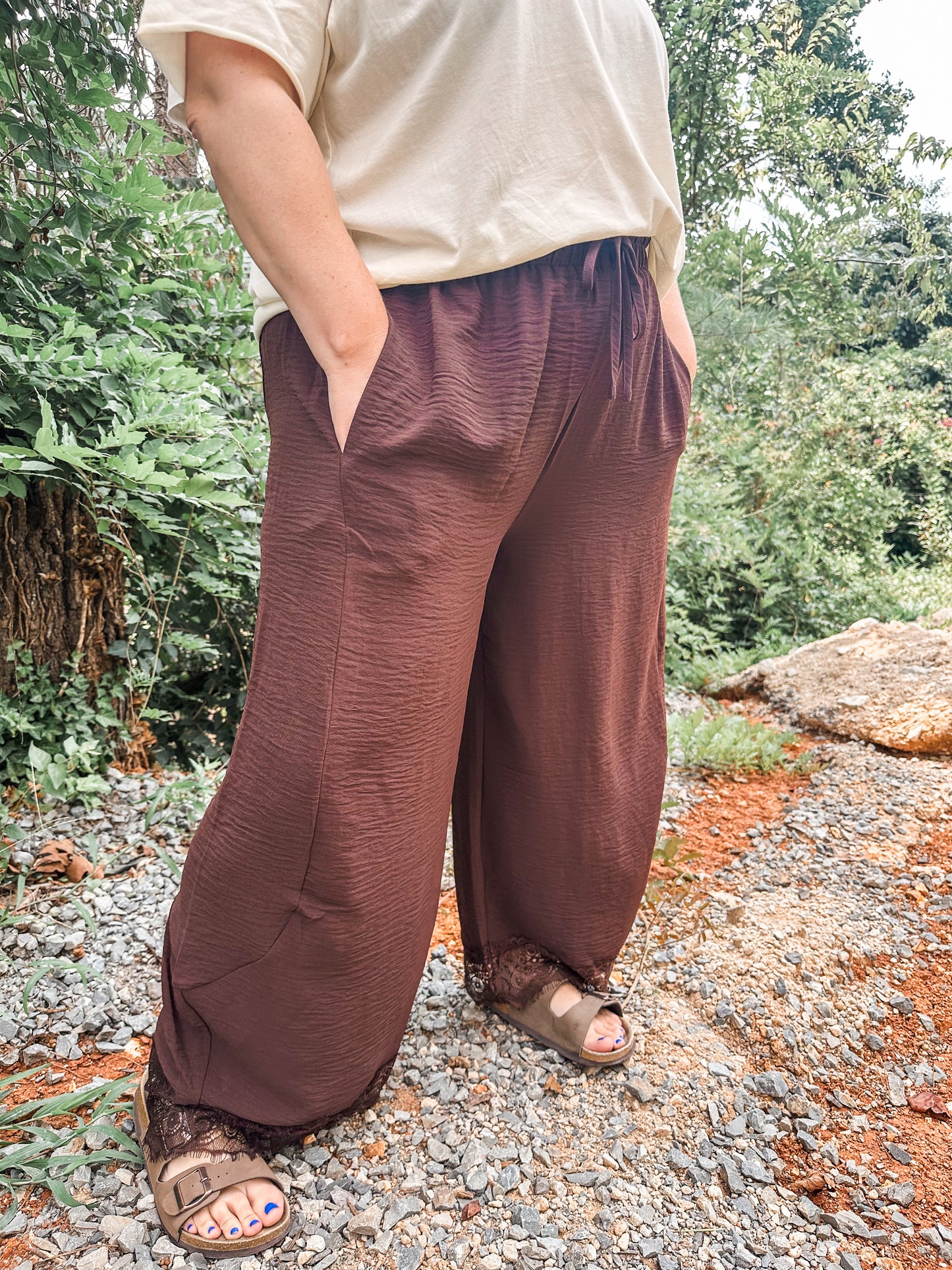 Comfy Chic Lace Balloon Pants- Brown