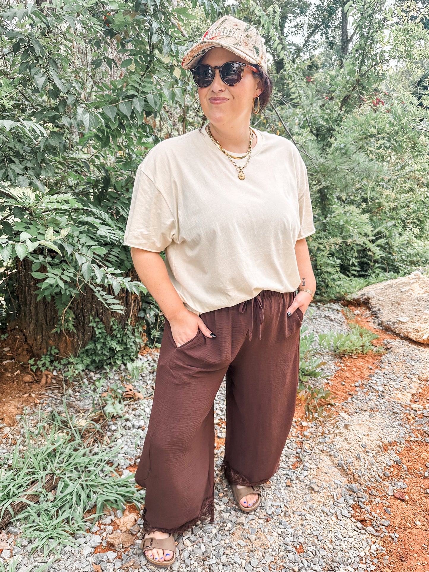 Comfy Chic Lace Balloon Pants- Brown