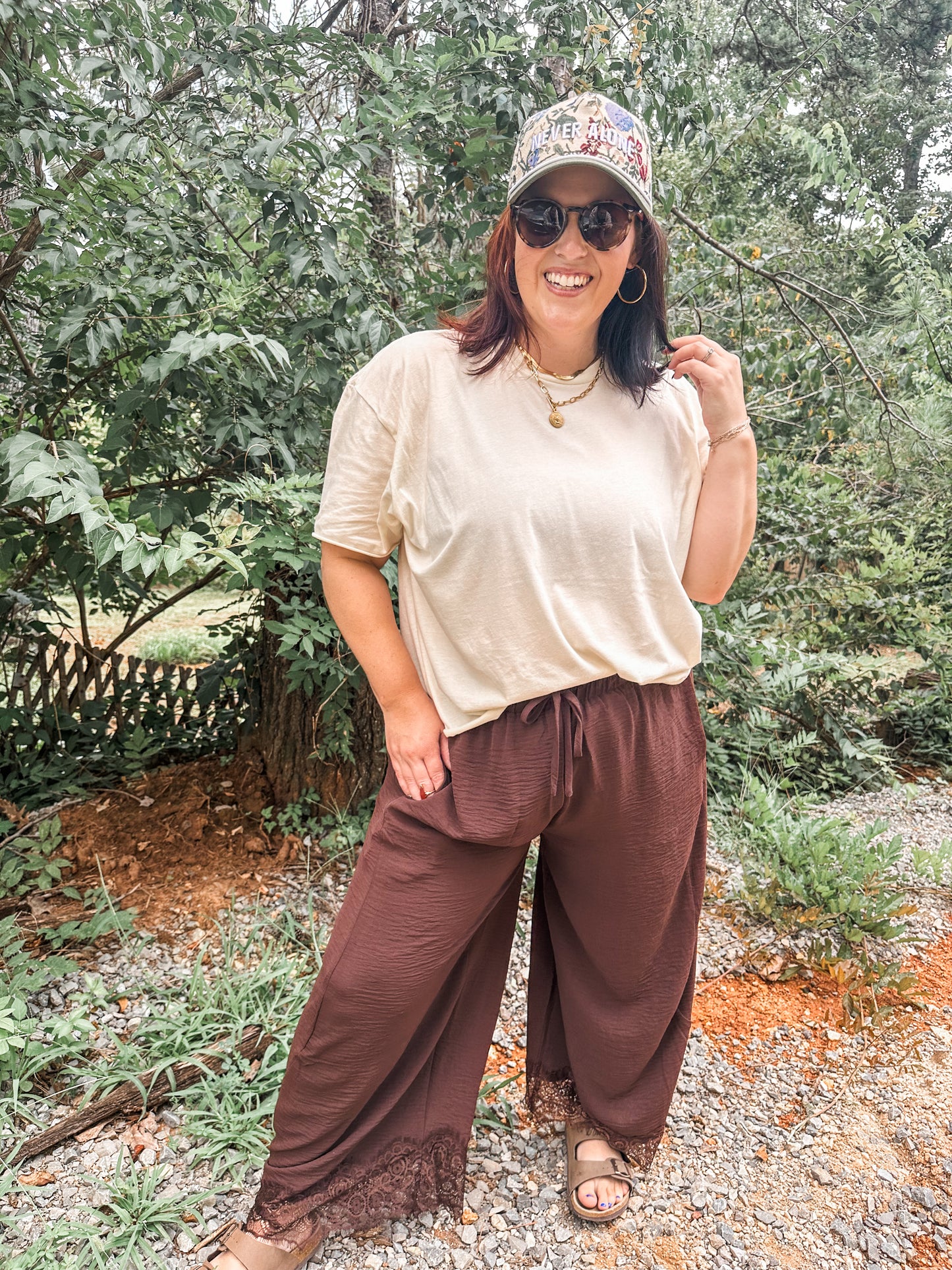 Comfy Chic Lace Balloon Pants- Brown
