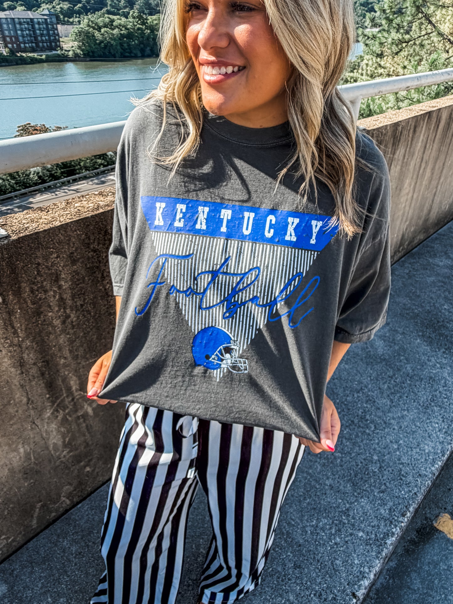 Kentucky Stripe Football - Pepper Tee