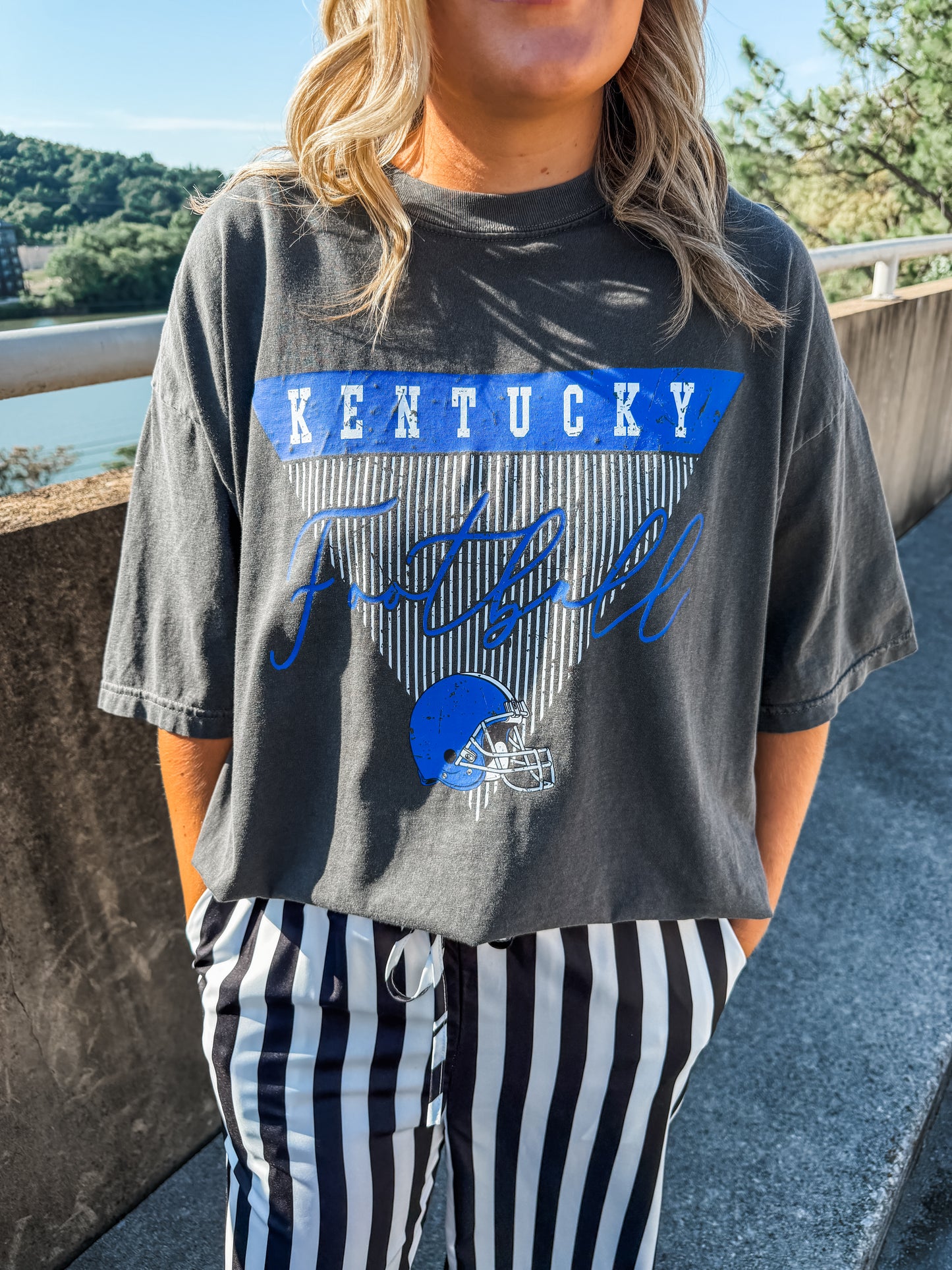 Kentucky Stripe Football - Pepper Tee