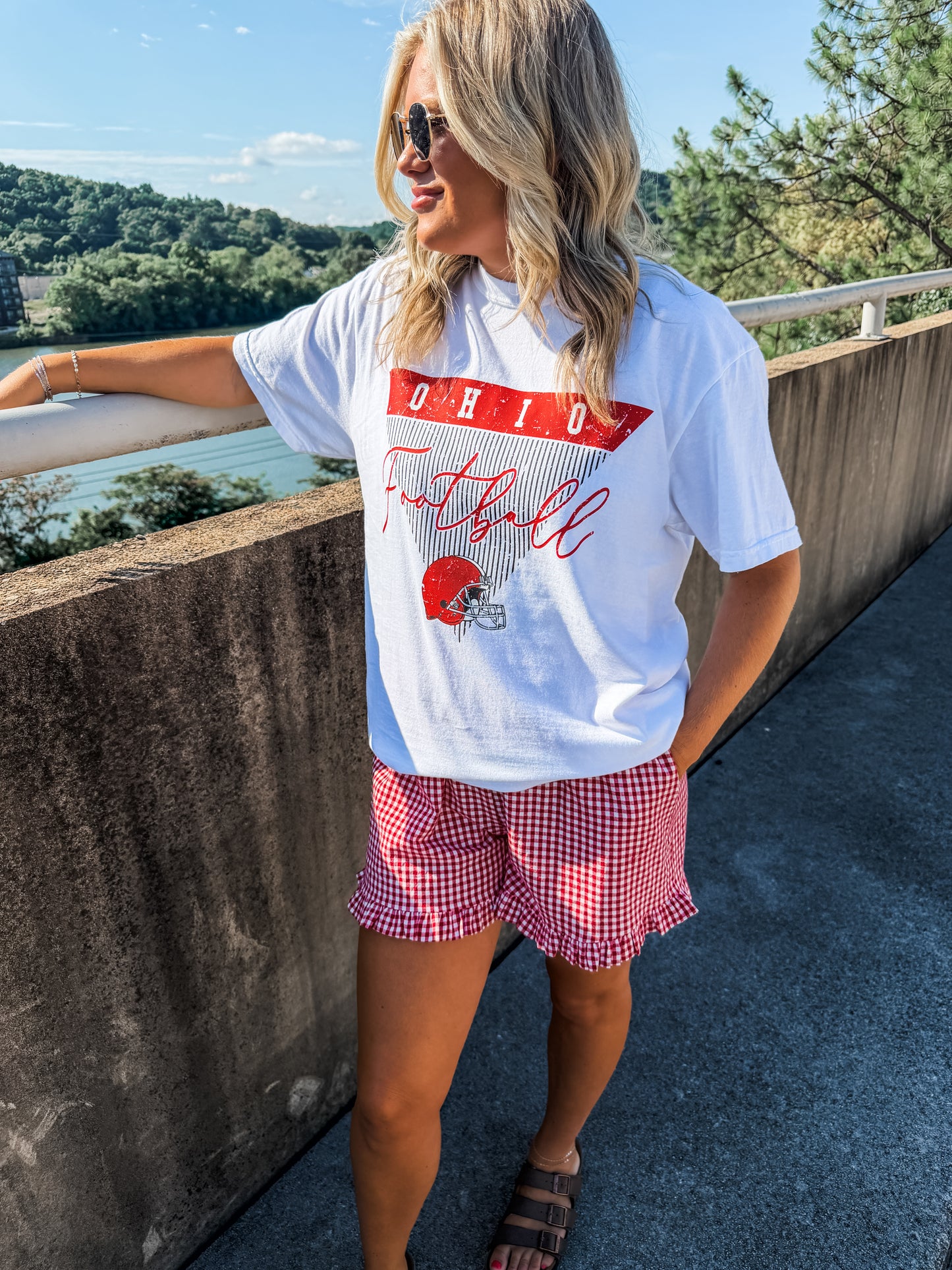 Ohio Stripe Football - White Tee
