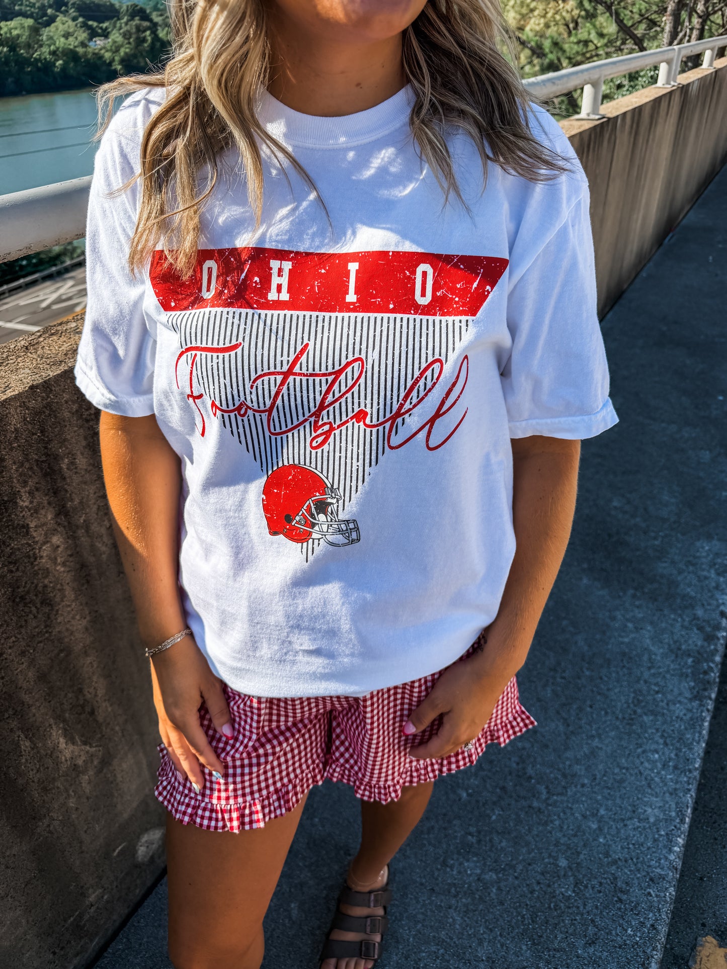 Ohio Stripe Football - White Tee