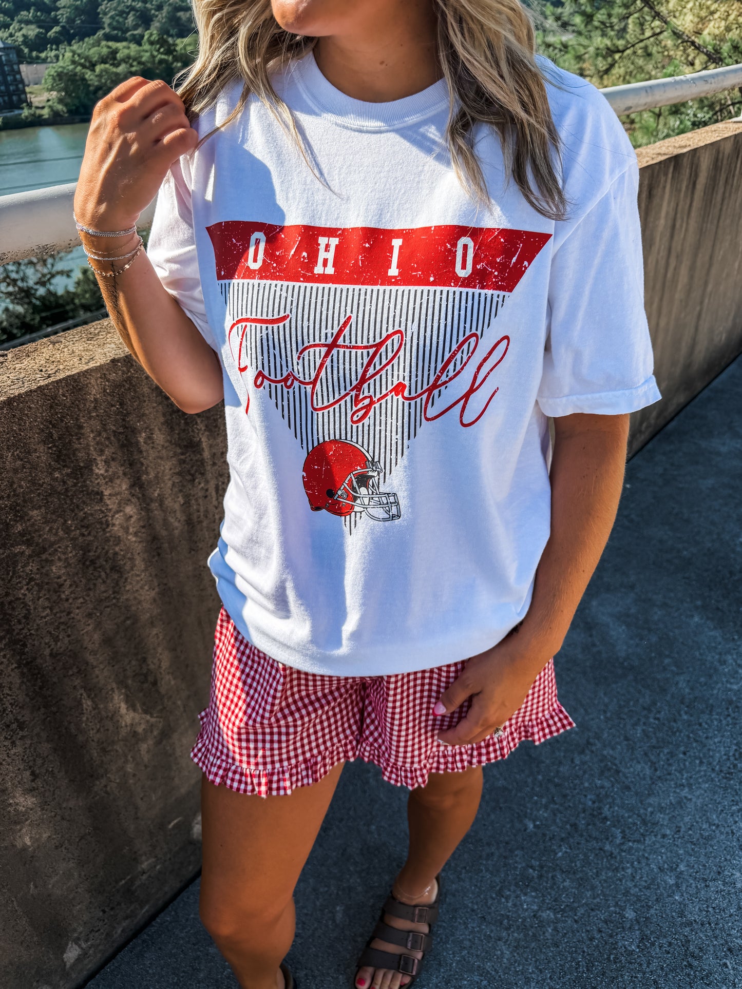 Ohio Stripe Football - White Tee