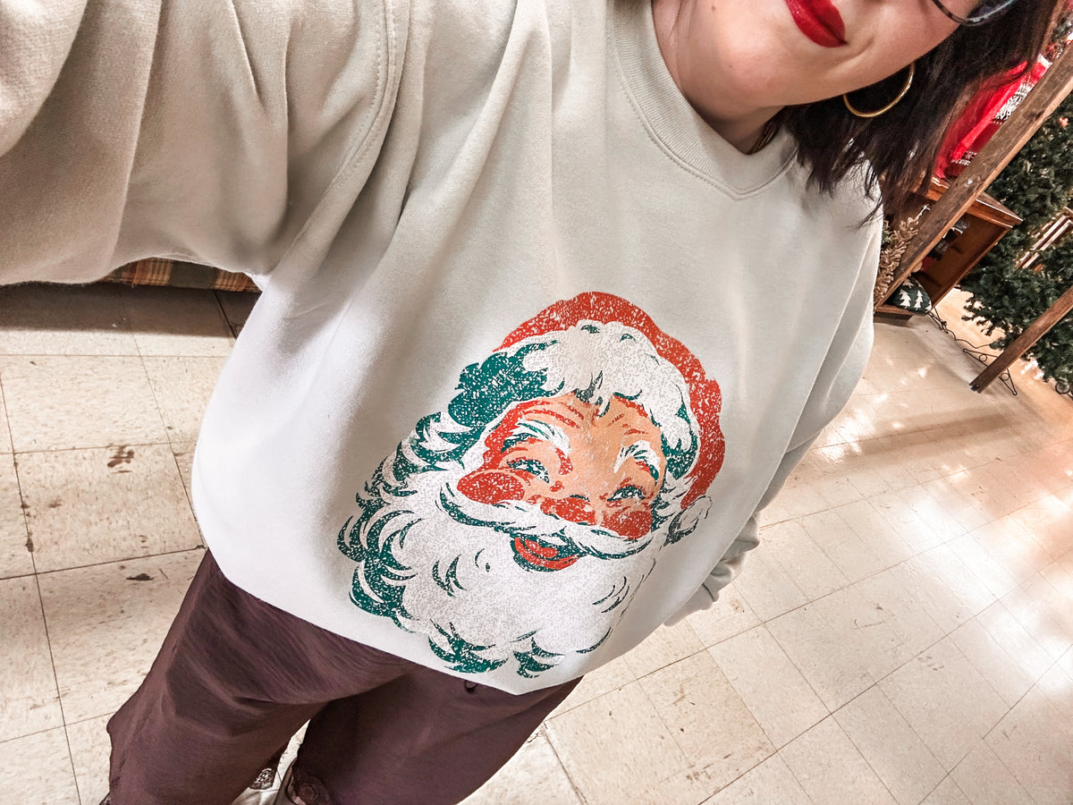 Vintage Jolly Santa- Sand Sweatshirt