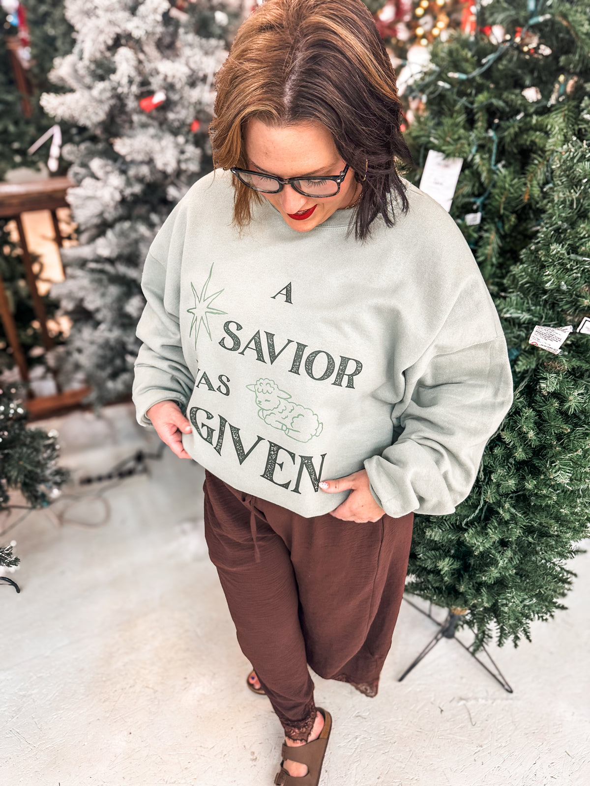 A Savior Was Given - Green Sweatshirt