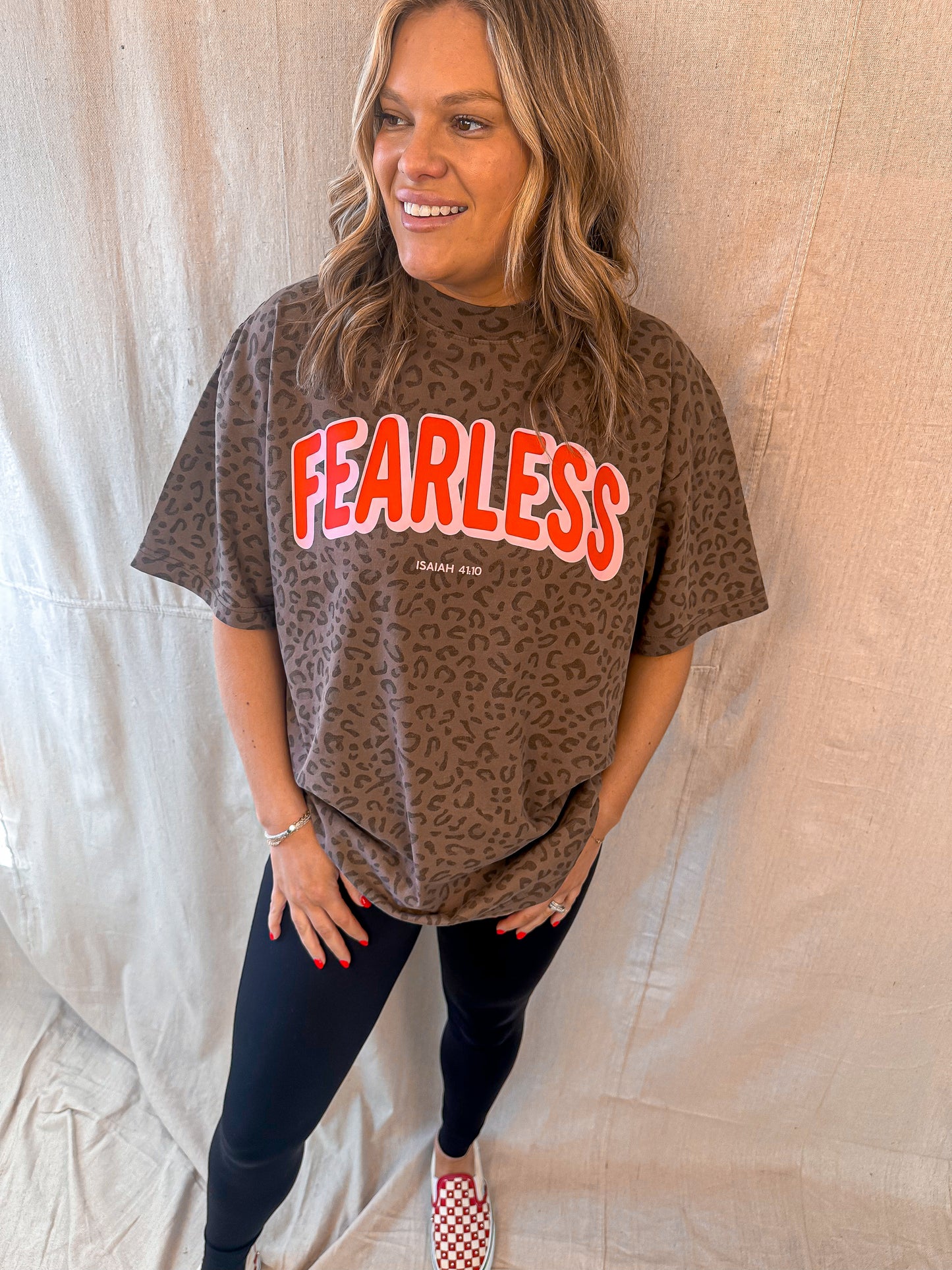 Fearless Isaiah 41:10 Leopard Print Christian Graphic Tee