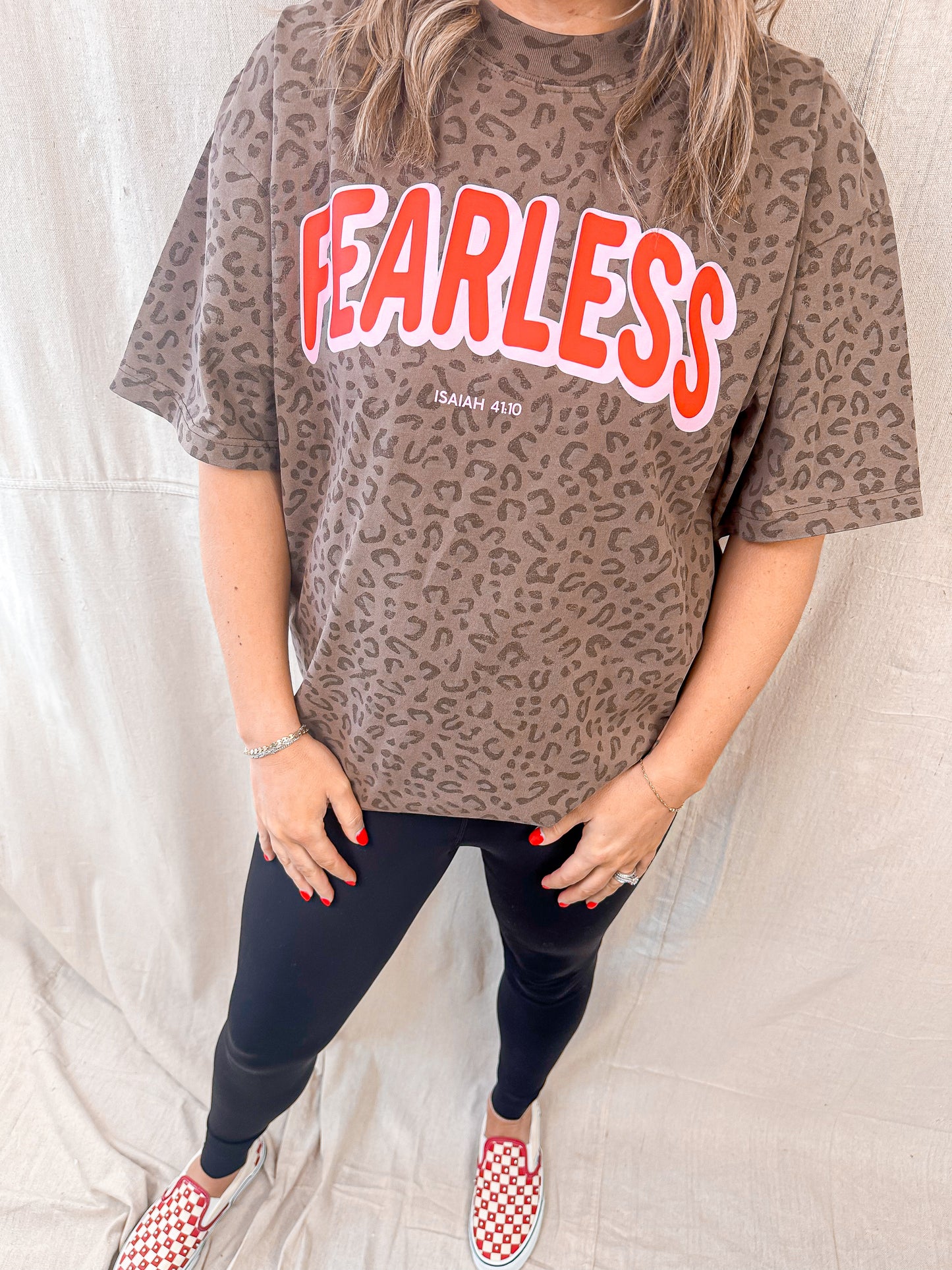 Fearless Isaiah 41:10 Leopard Print Christian Graphic Tee
