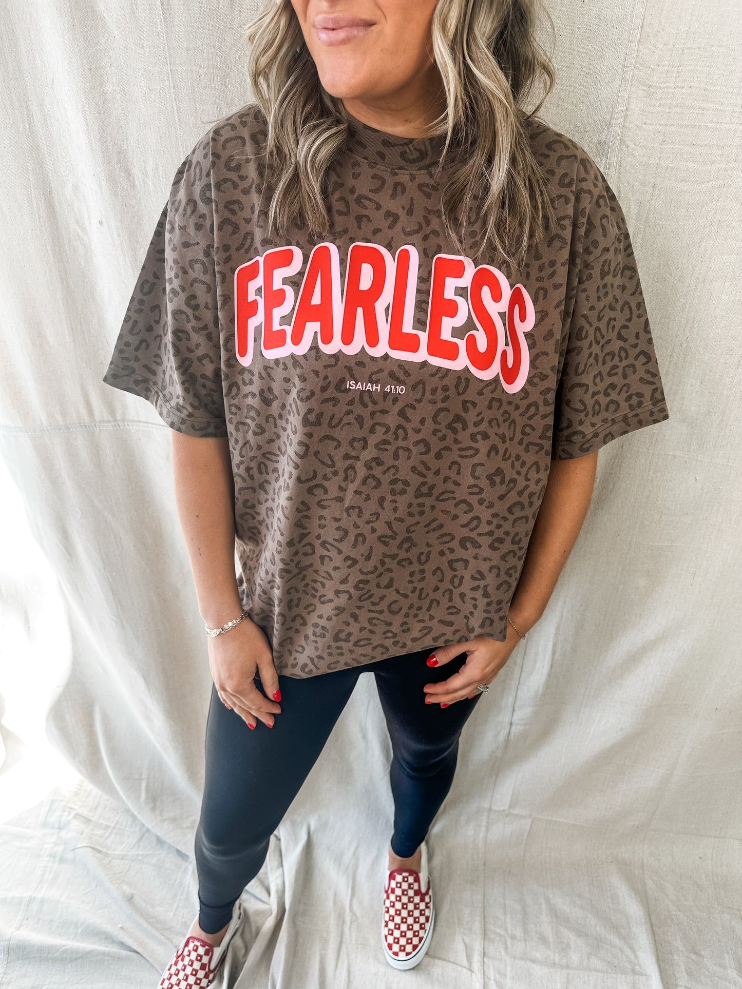 Fearless Isaiah 41:10 Leopard Print Christian Graphic Tee