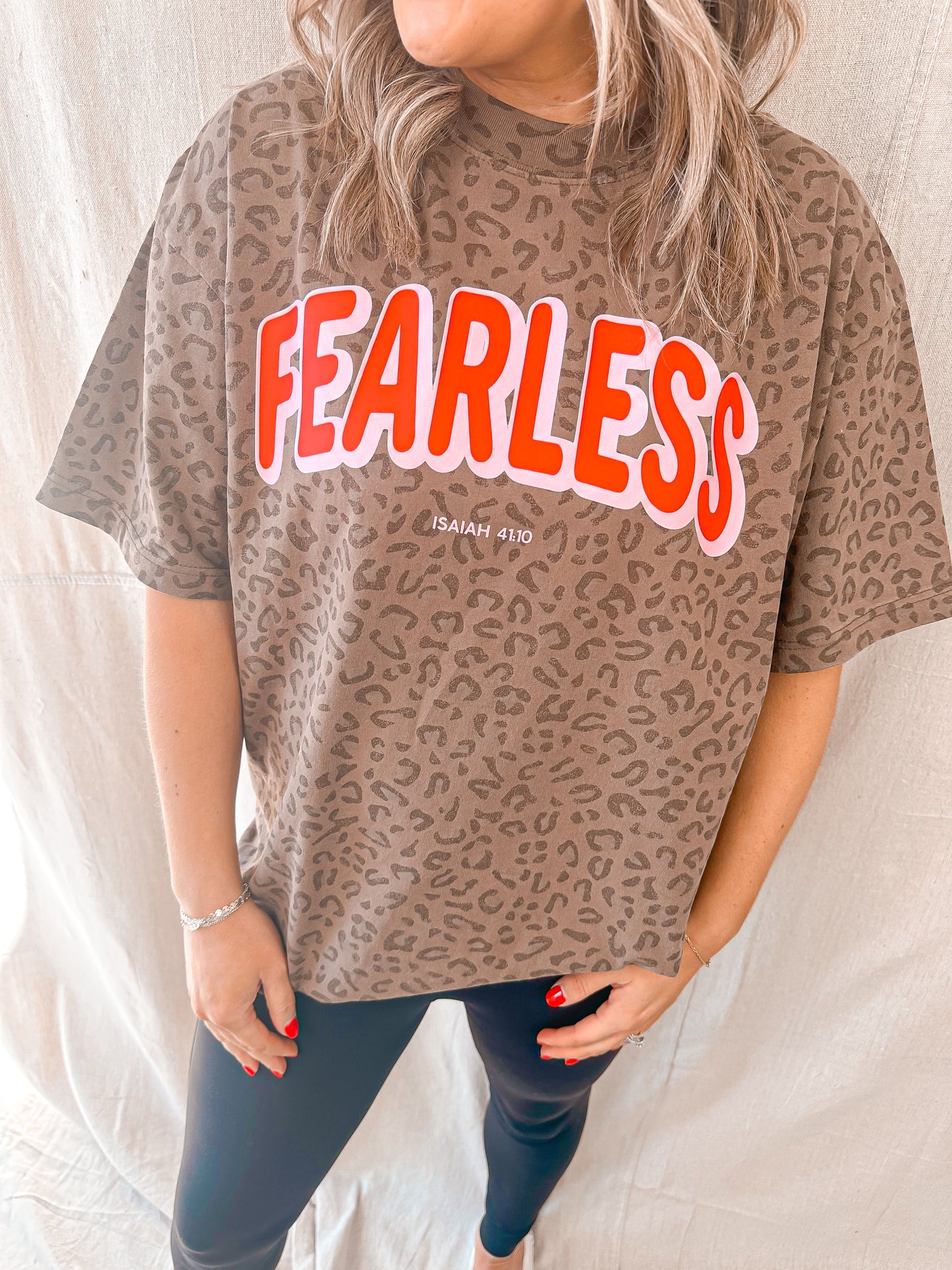 Fearless Isaiah 41:10 Leopard Print Christian Graphic Tee