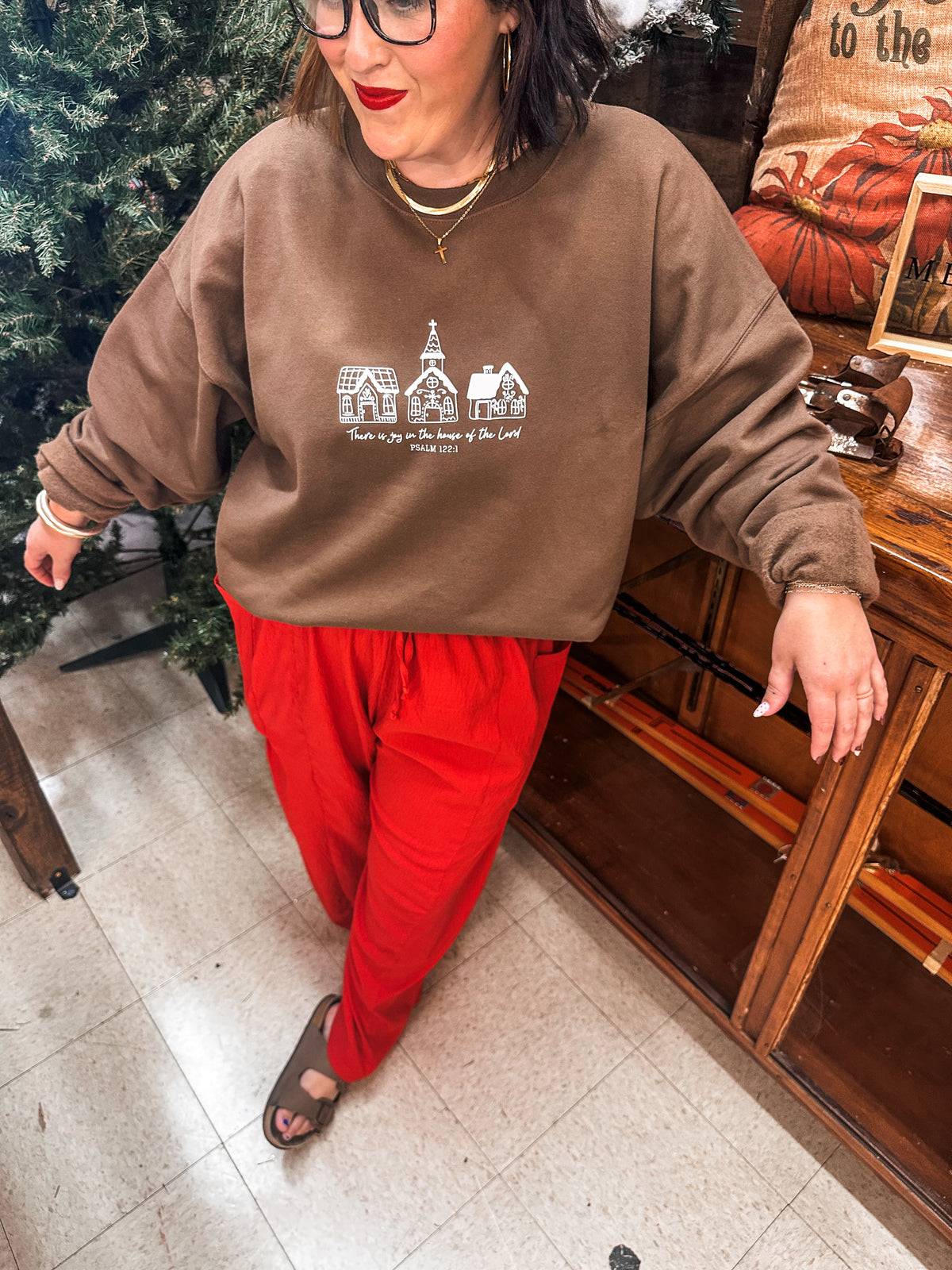 There is Joy in the House of the Lord - Brown Sweatshirt