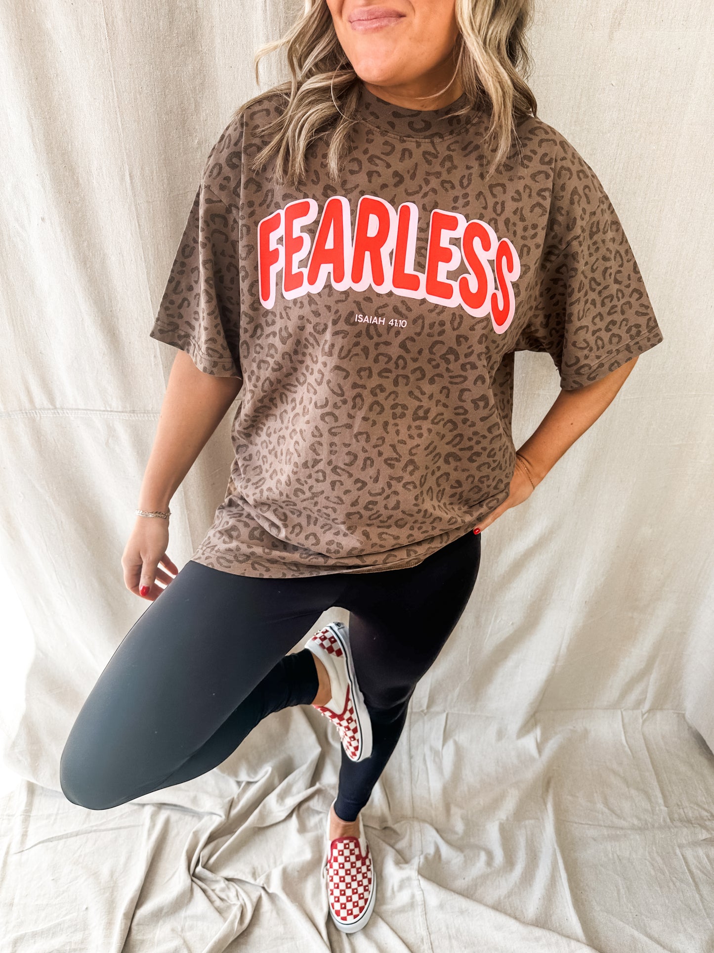 Fearless Isaiah 41:10 Leopard Print Christian Graphic Tee