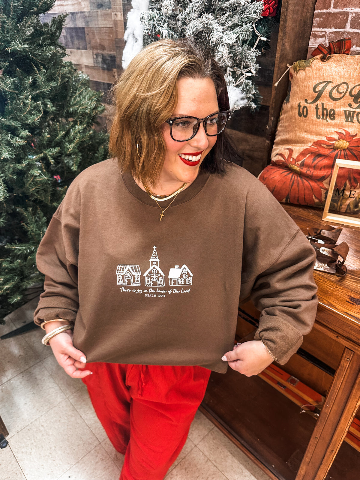 There is Joy in the House of the Lord - Brown Sweatshirt