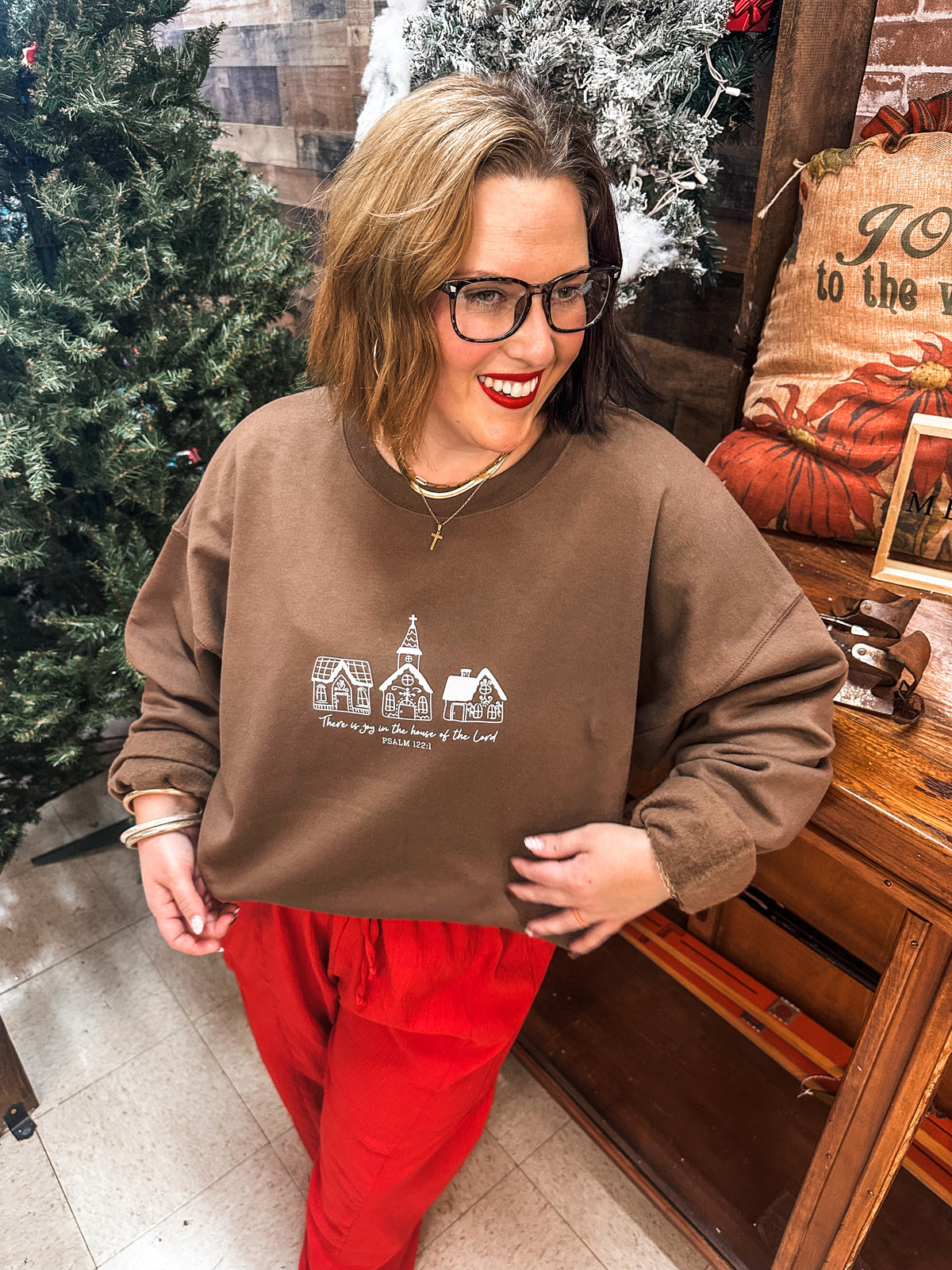 There is Joy in the House of the Lord - Brown Sweatshirt
