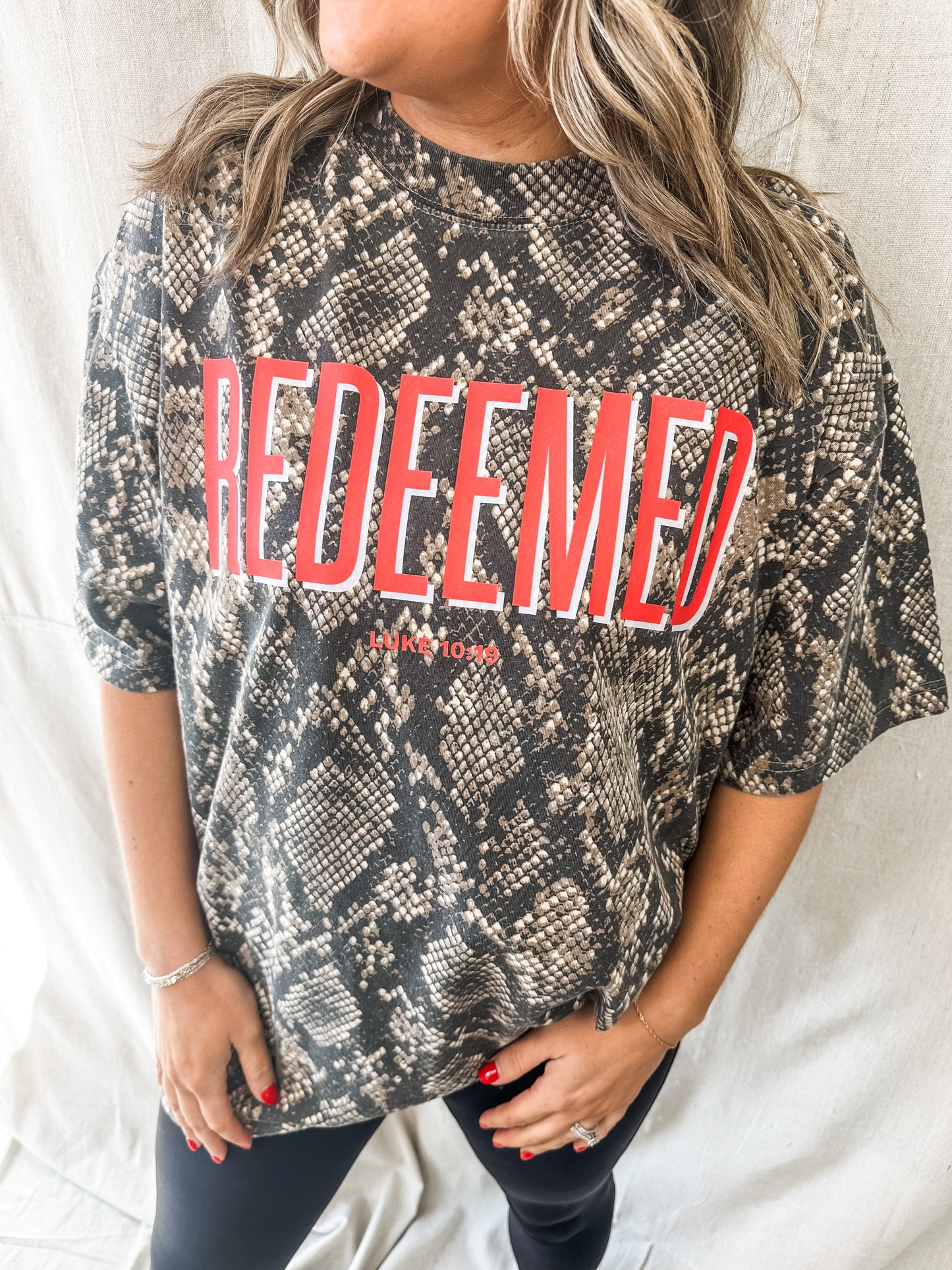 Redeemed Luke 10:19 Snakeskin Graphic Tee