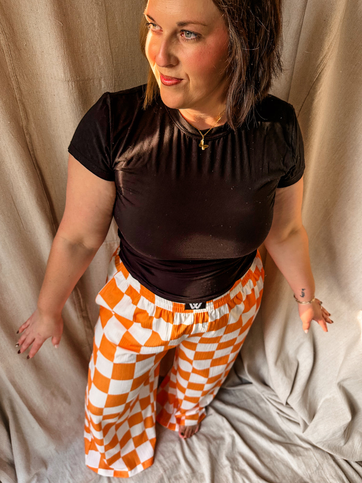 Orange and White Checkered Pants