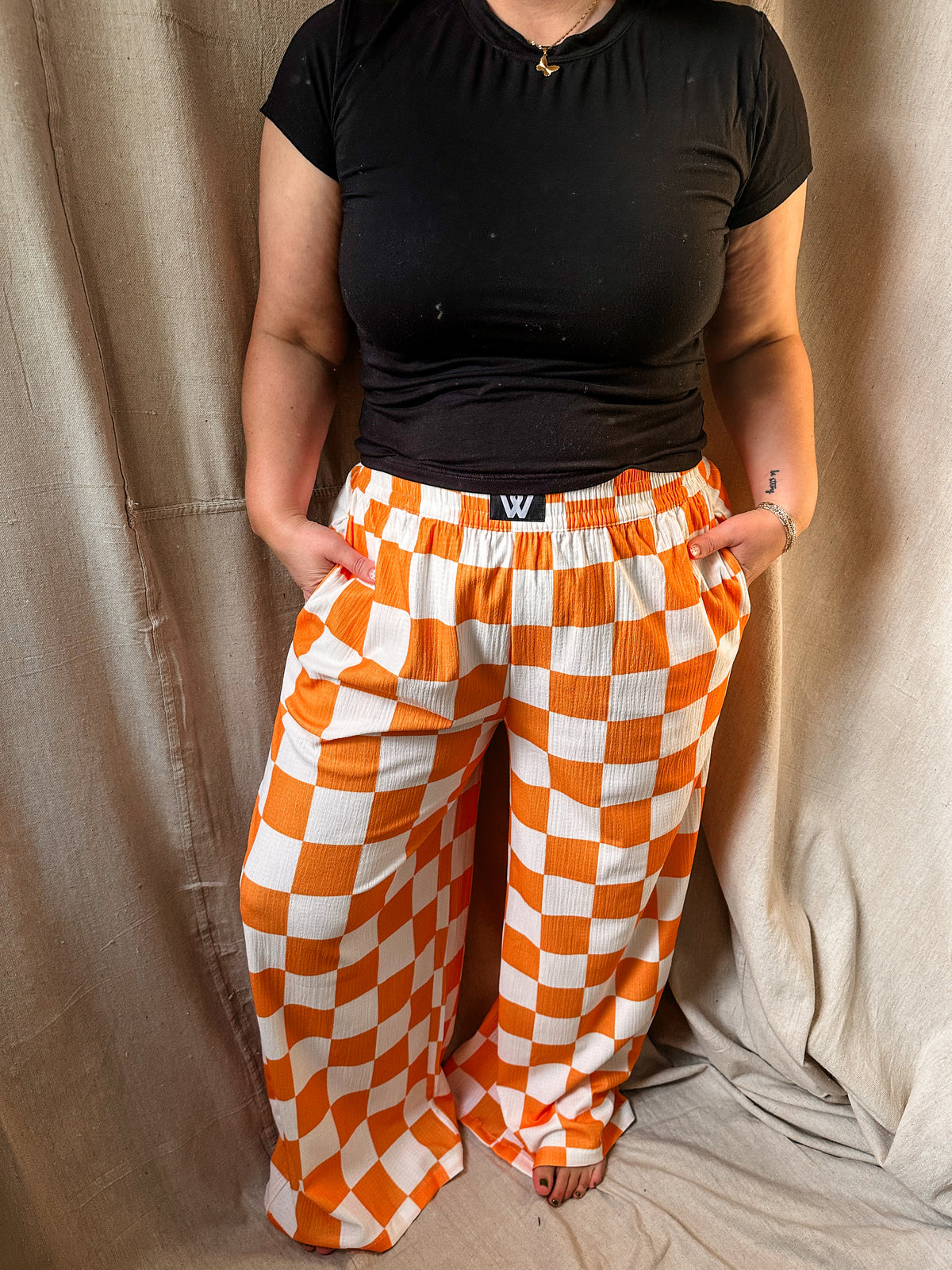 Orange and White Checkered Pants