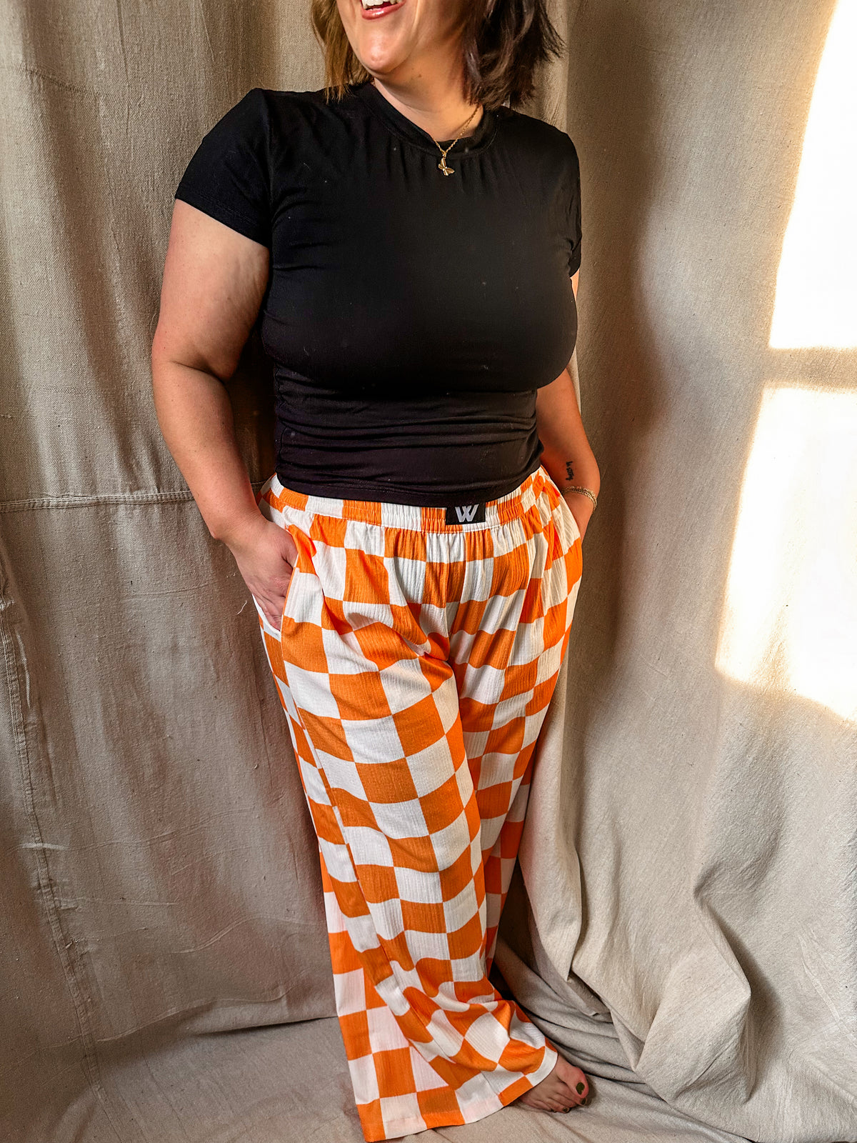 Orange and White Checkered Pants