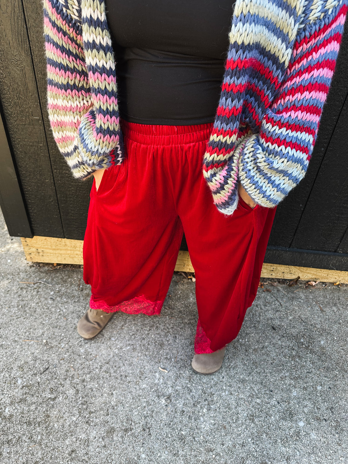 Velvet Chic Balloon Pants- red
