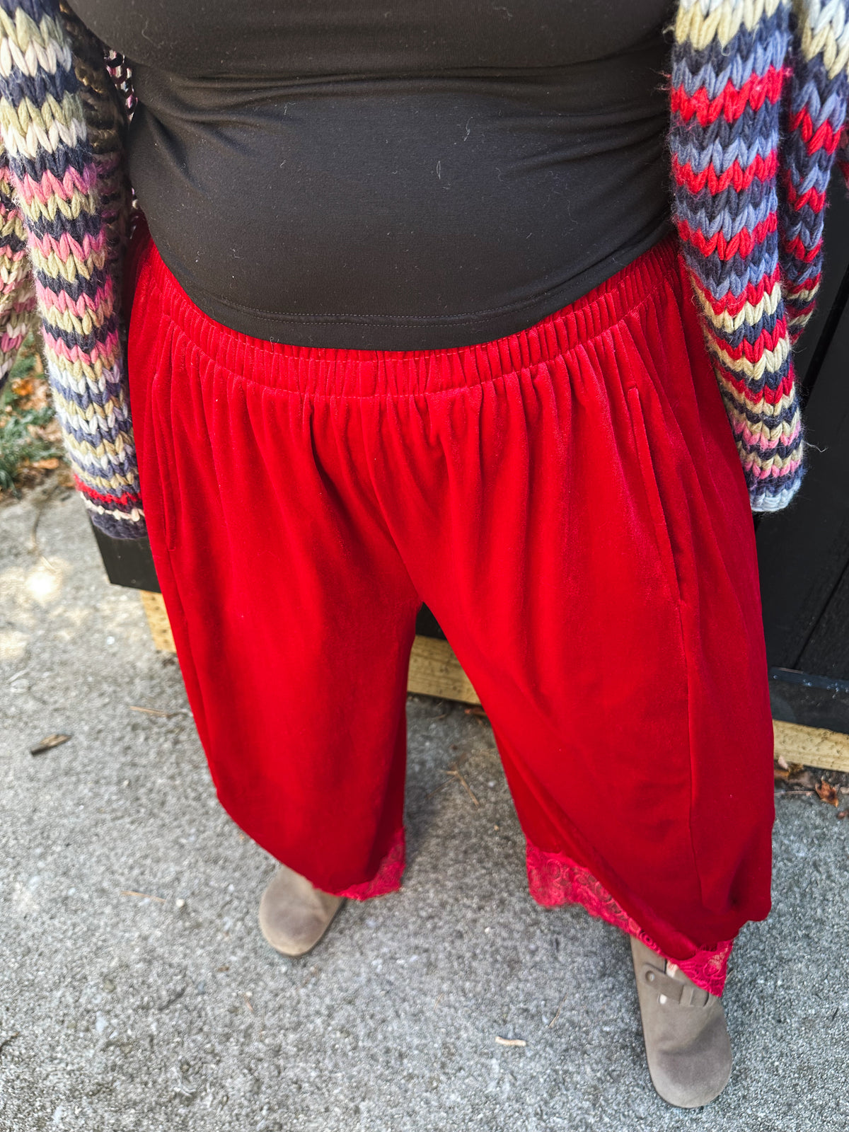 Velvet Chic Balloon Pants- red