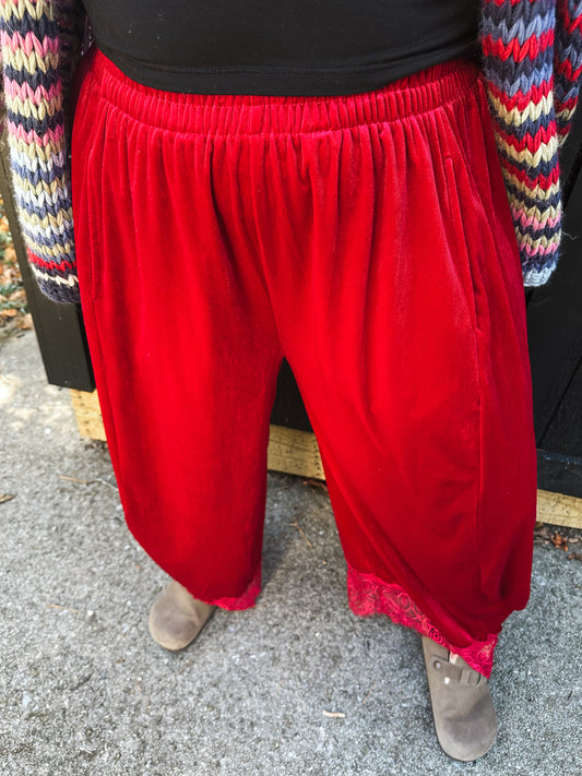 Velvet Chic Balloon Pants- red