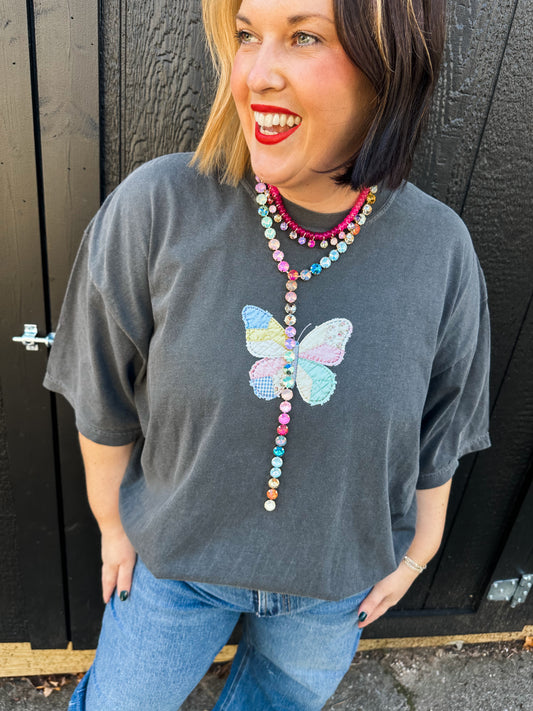 Quilted Butterly- pepper Tee