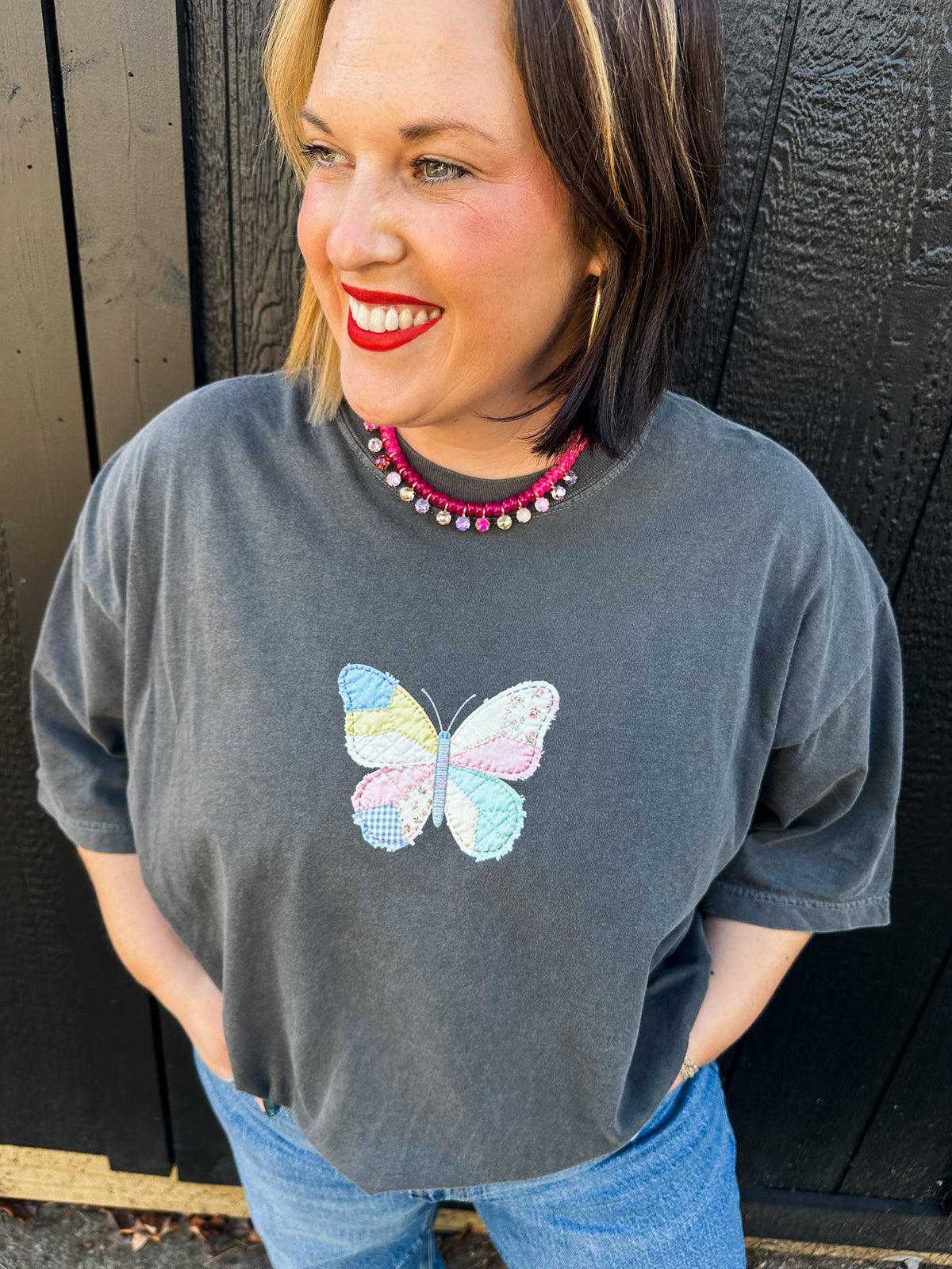 Quilted Butterly- pepper Tee