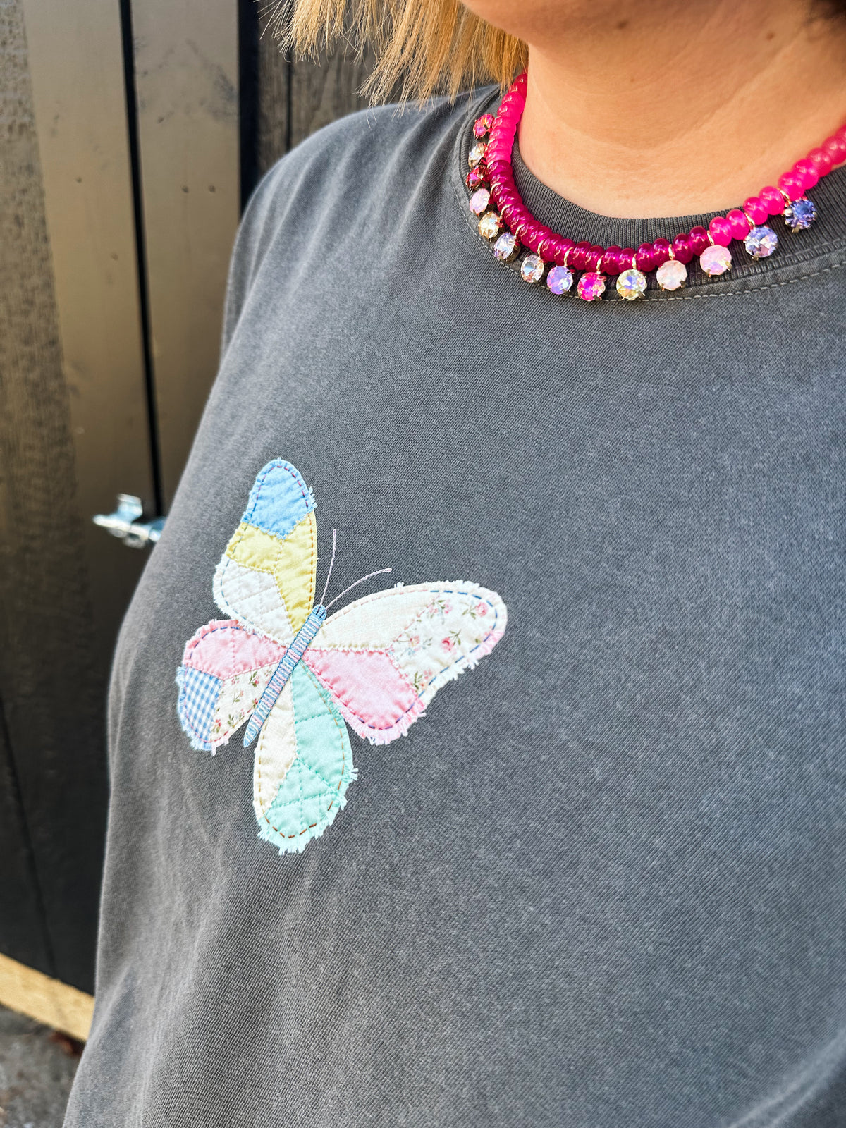 Quilted Butterly- pepper Tee