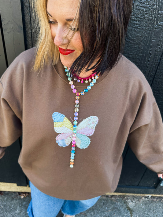 Quilted Butterfly- Brown Sweatshirt