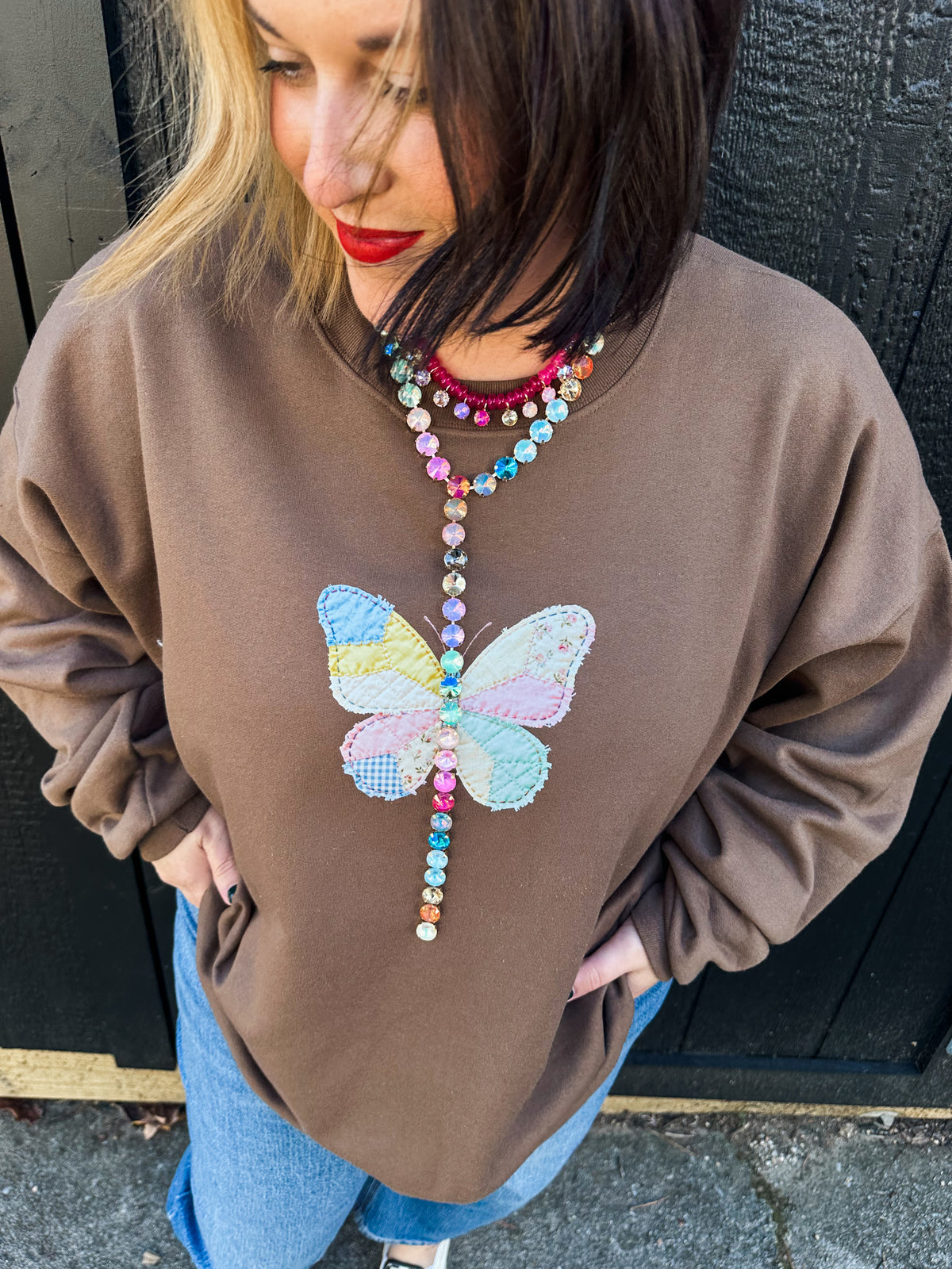 Quilted Butterfly- Brown Sweatshirt
