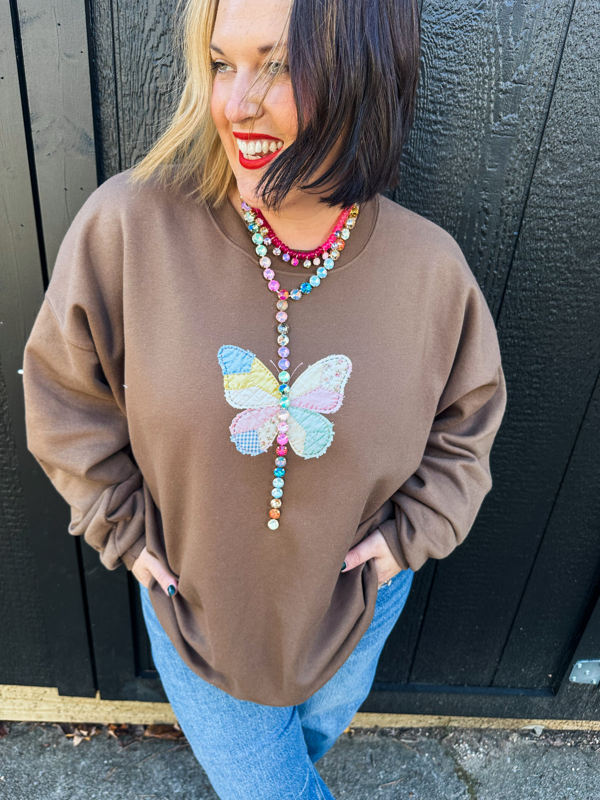 Quilted Butterfly- Brown Sweatshirt