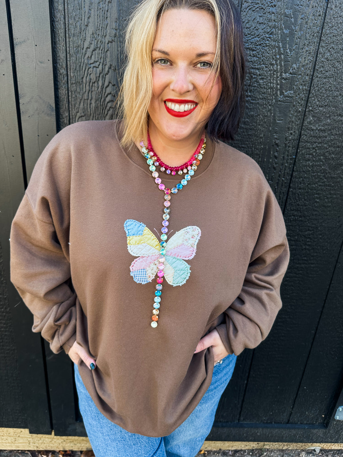 Quilted Butterfly- Brown Sweatshirt