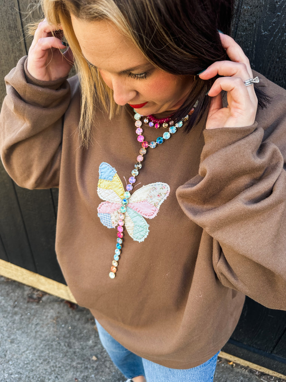 Quilted Butterfly- Brown Sweatshirt