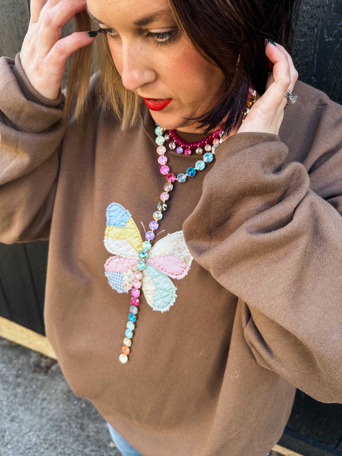 Quilted Butterfly- Brown Sweatshirt