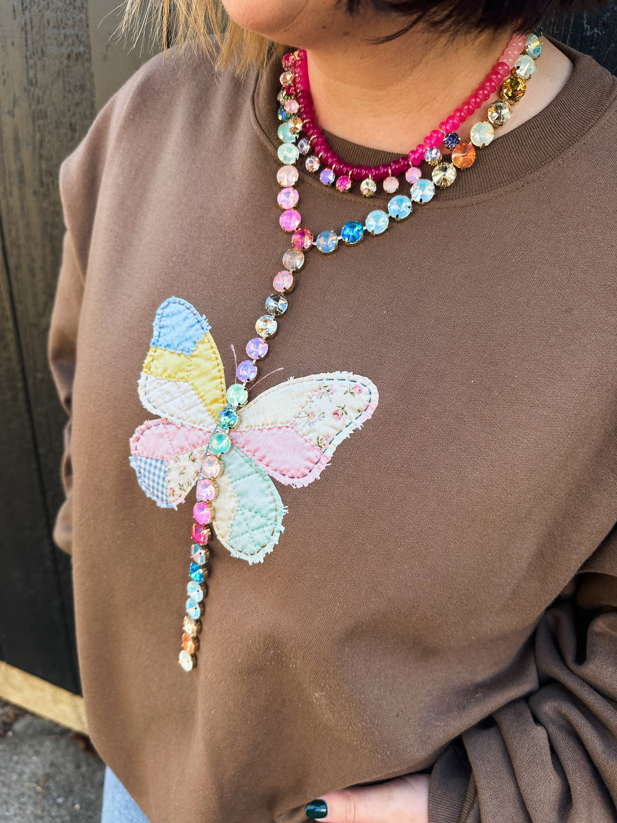 Quilted Butterfly- Brown Sweatshirt