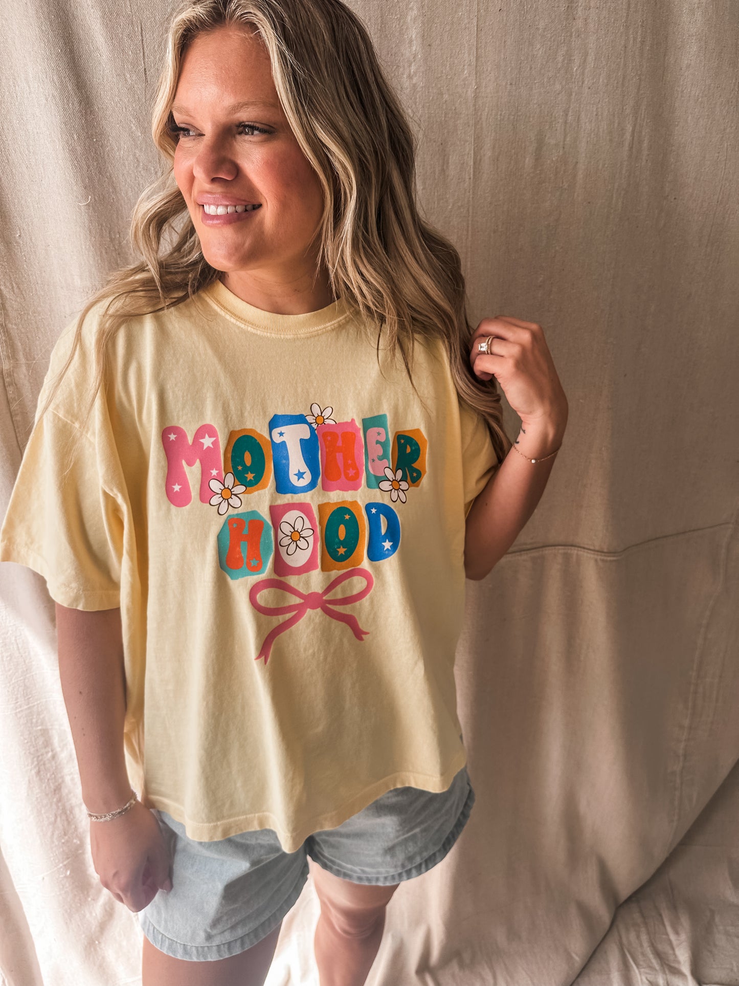 Motherhood Yellow Crop Tee – Comfort Colors Cropped Graphic Tee