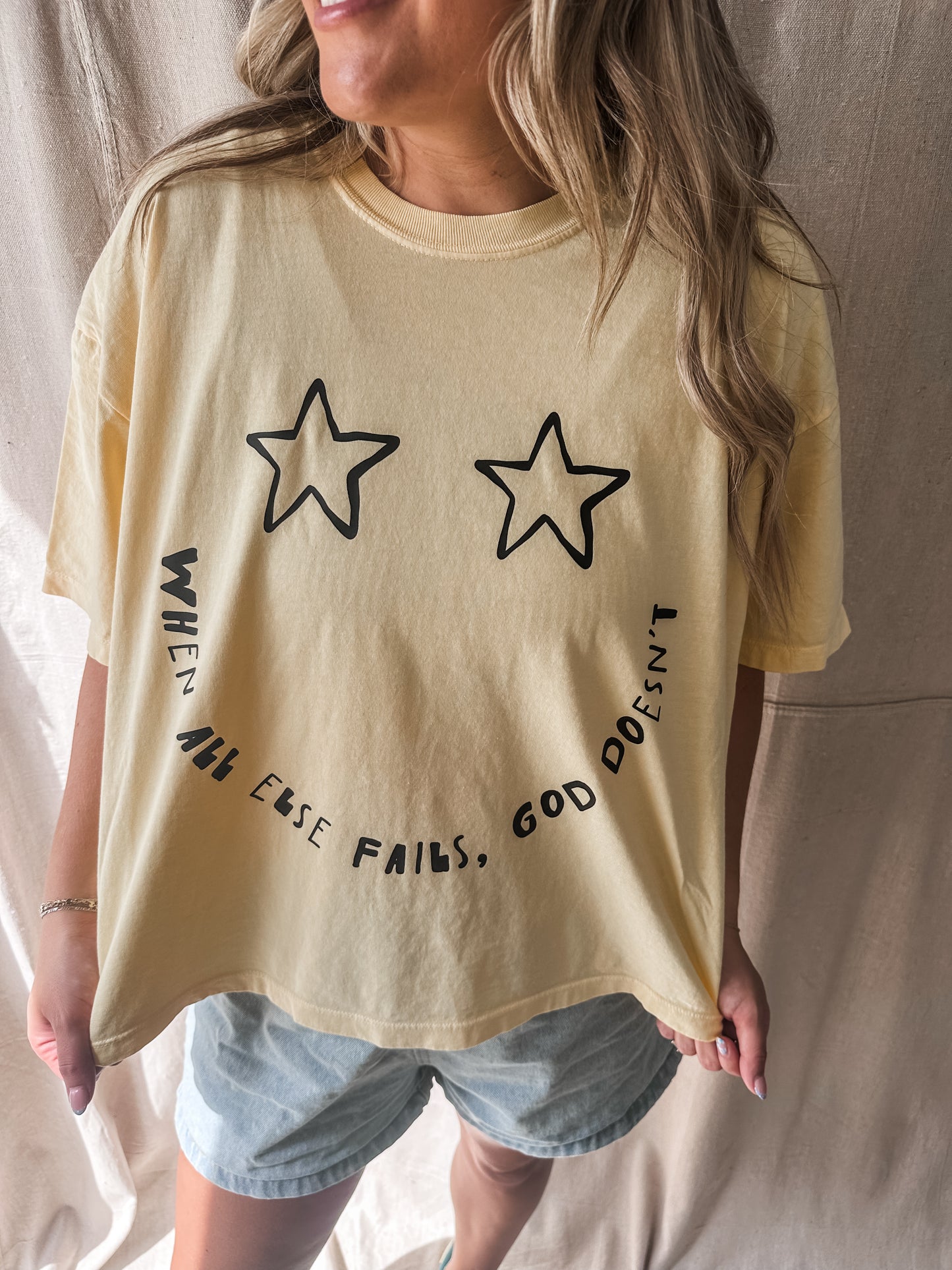 When All Else Fails, God Doesn’t Crop Tee – Yellow Comfort Colors Cropped Tee