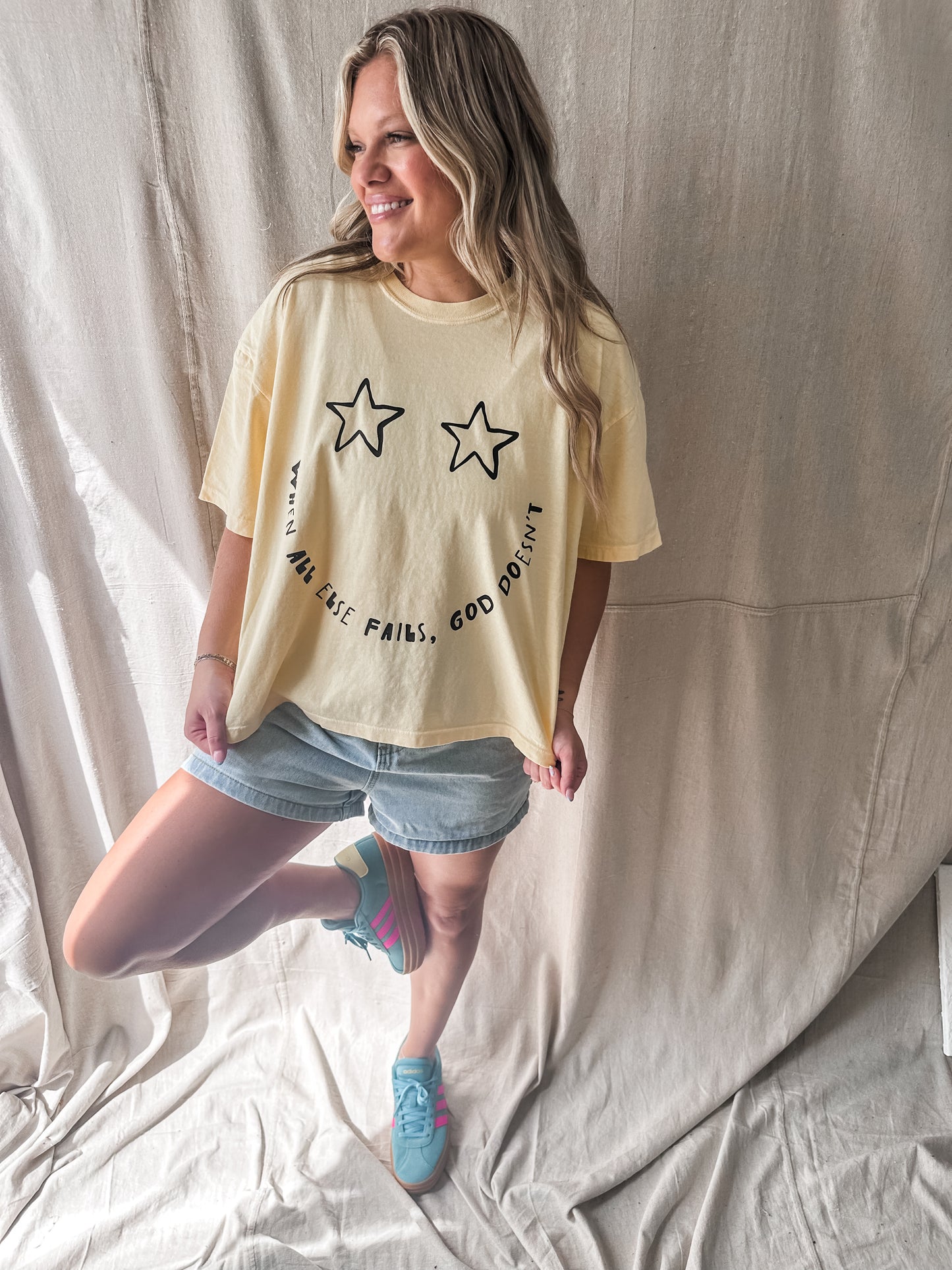 When All Else Fails, God Doesn’t Crop Tee – Yellow Comfort Colors Cropped Tee