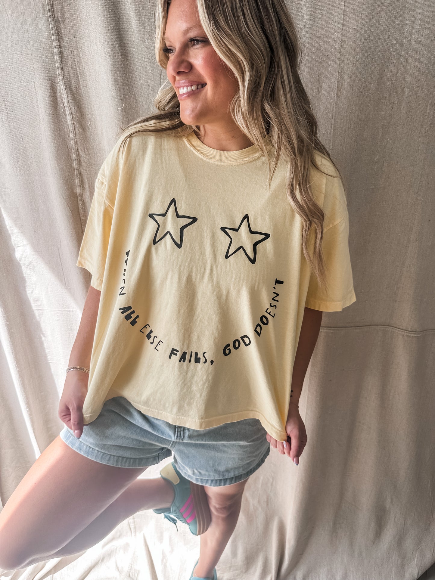 When All Else Fails, God Doesn’t Crop Tee – Yellow Comfort Colors Cropped Tee